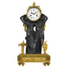 Louis XVI Style Ormolu Bronze Mantle Clock After Louis Simon Boizot