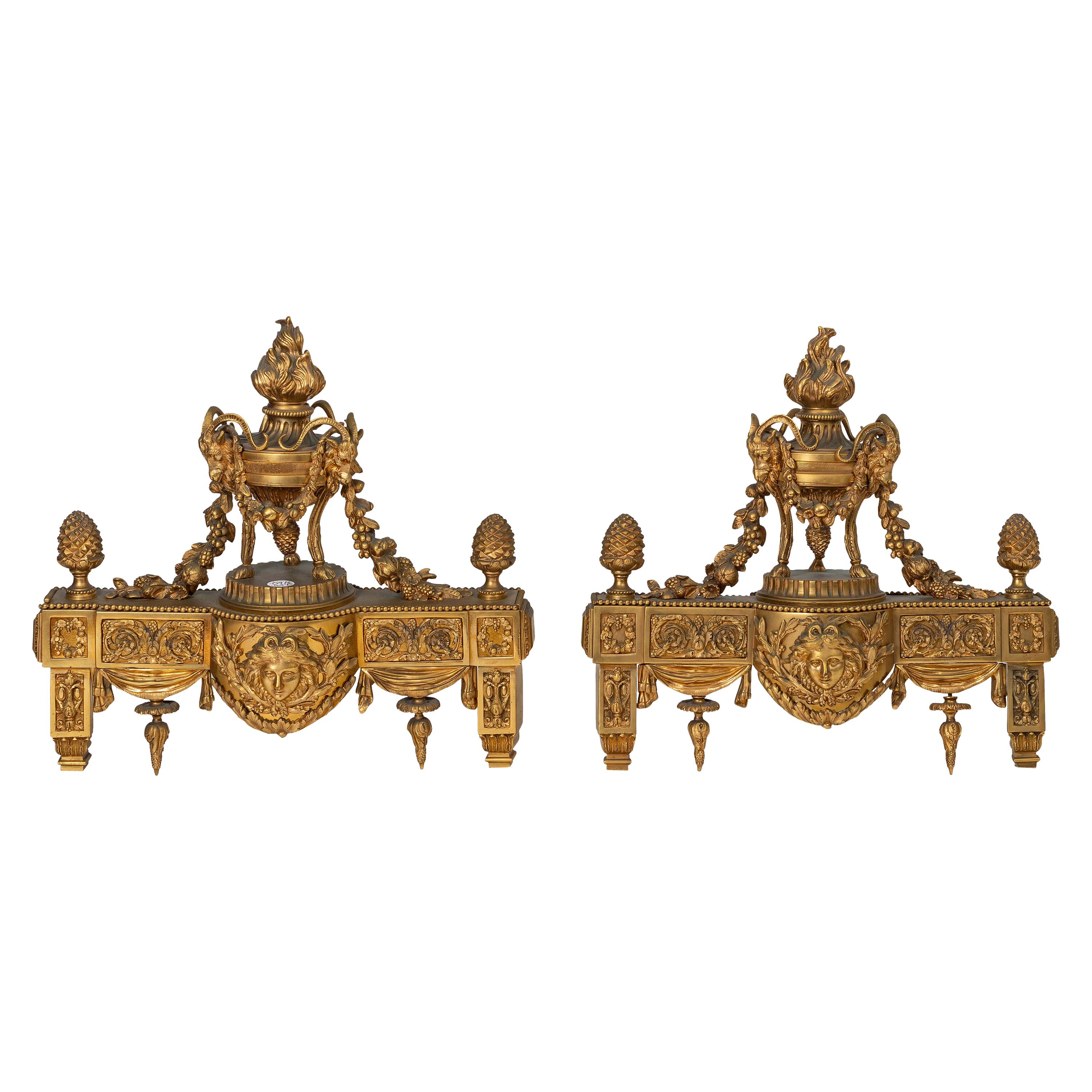 Louis XVI Style Ormolu Chenets For Sale