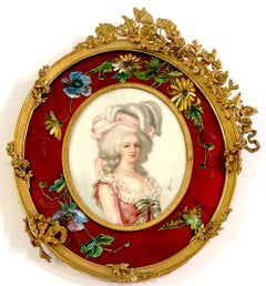 Louis XVI Style Ormolu & Enamel Portrait of Marie Antionette, Signed 'Garnier'