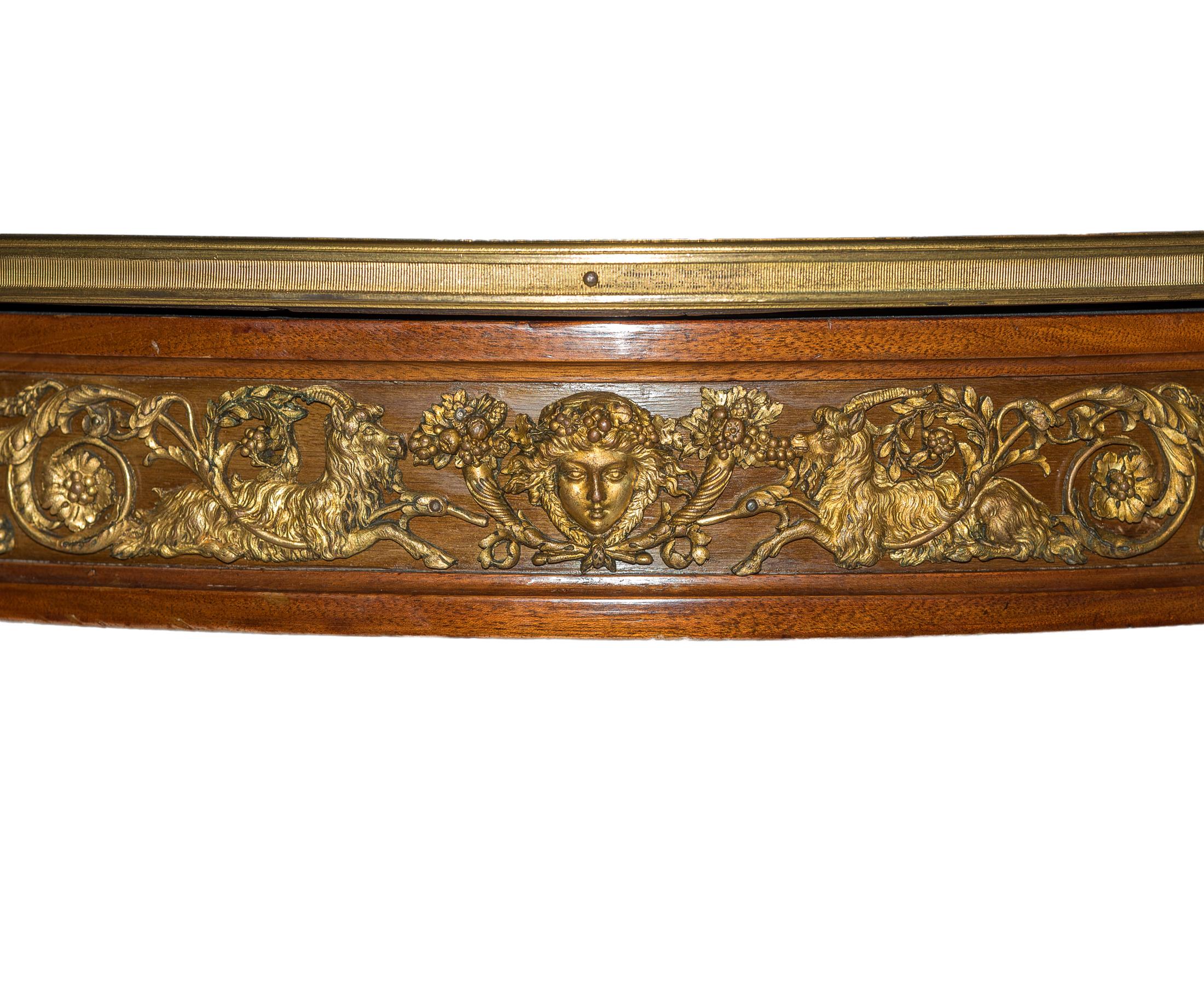 Mahogany Louis XVI Style Ormolu-Mounted Cube Parquetry Low Round Coffee Table