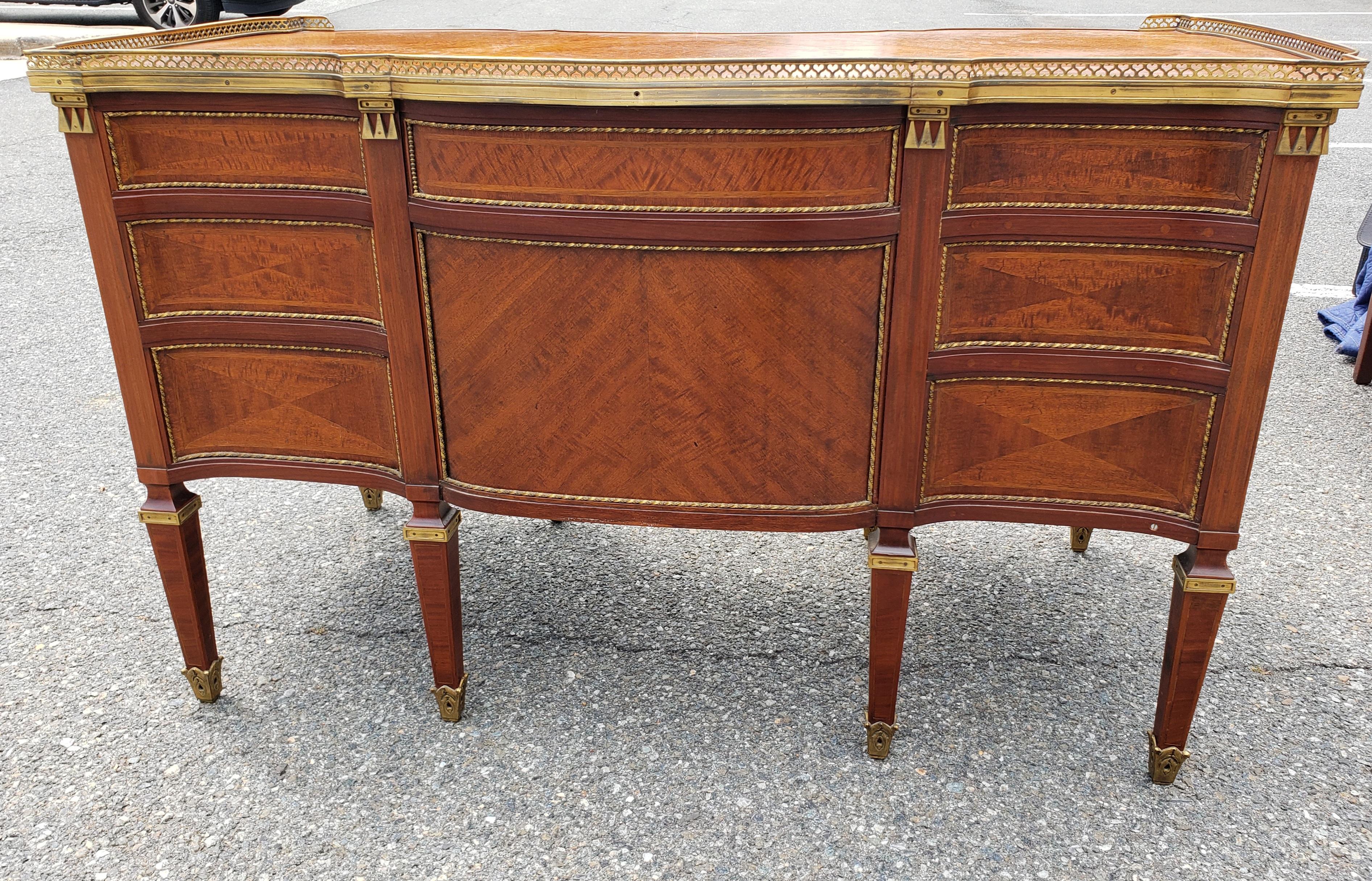 Louis XVI Style Ormolu Mounted Galleried Mahogany Burl and Marquetry Desk  For Sale 3