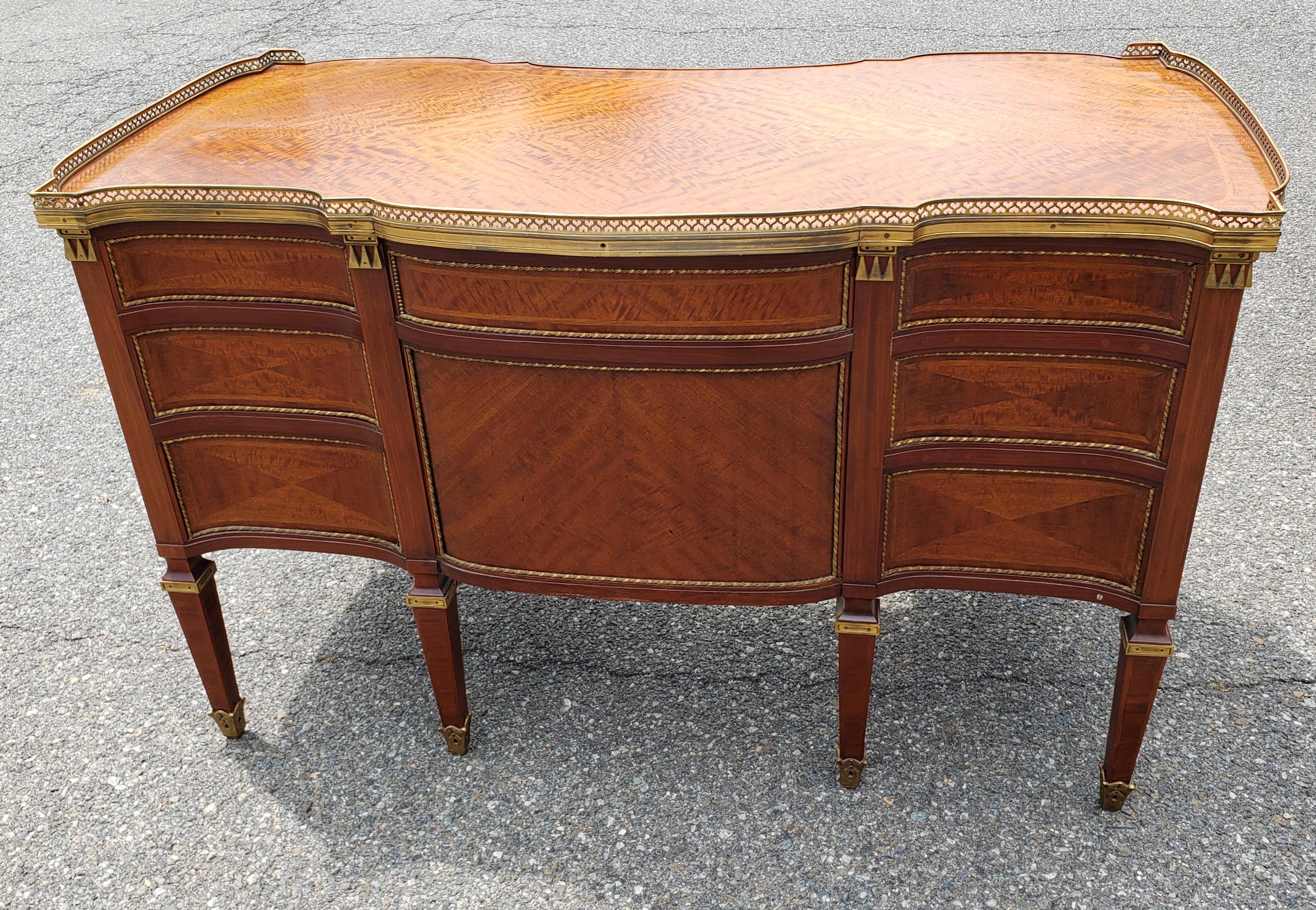 Louis XVI Style Ormolu Mounted Galleried Mahogany Burl and Marquetry Desk  For Sale 4