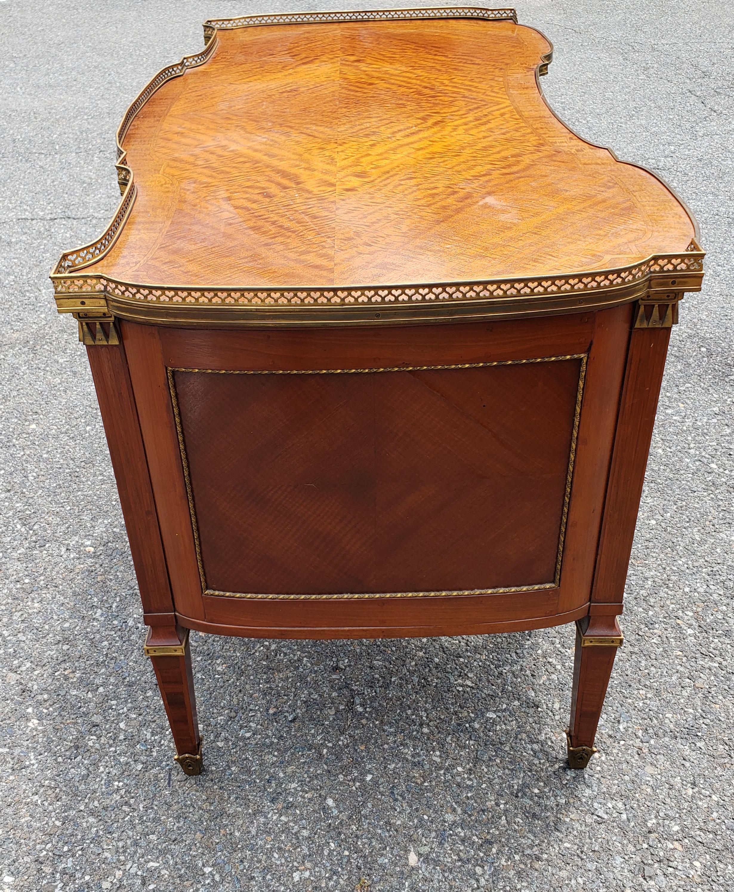 Louis XVI Style Ormolu Mounted Galleried Mahogany Burl and Marquetry Desk  For Sale 5