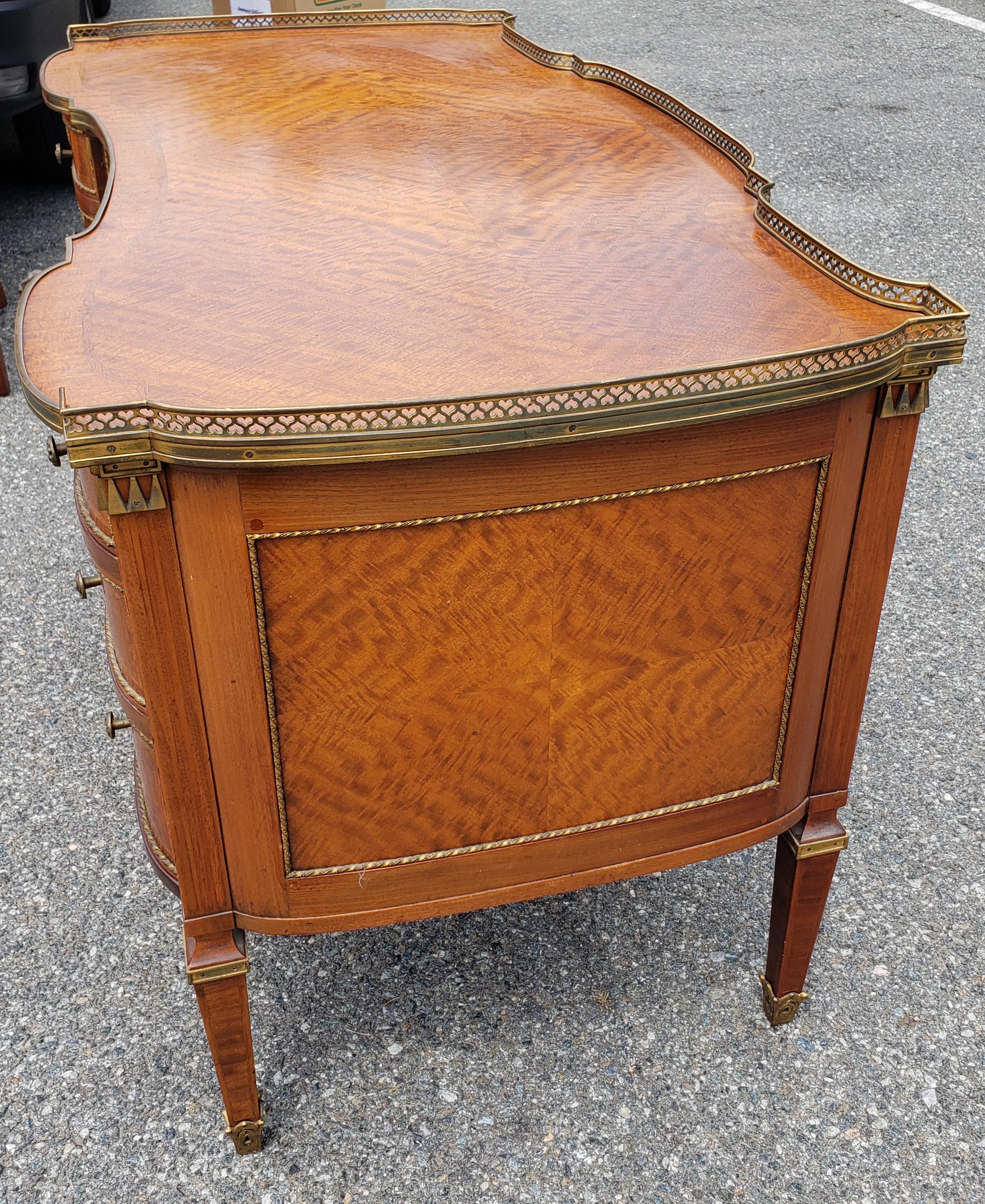 Louis XVI Style Ormolu Mounted Galleried Mahogany Burl and Marquetry Desk  For Sale 6