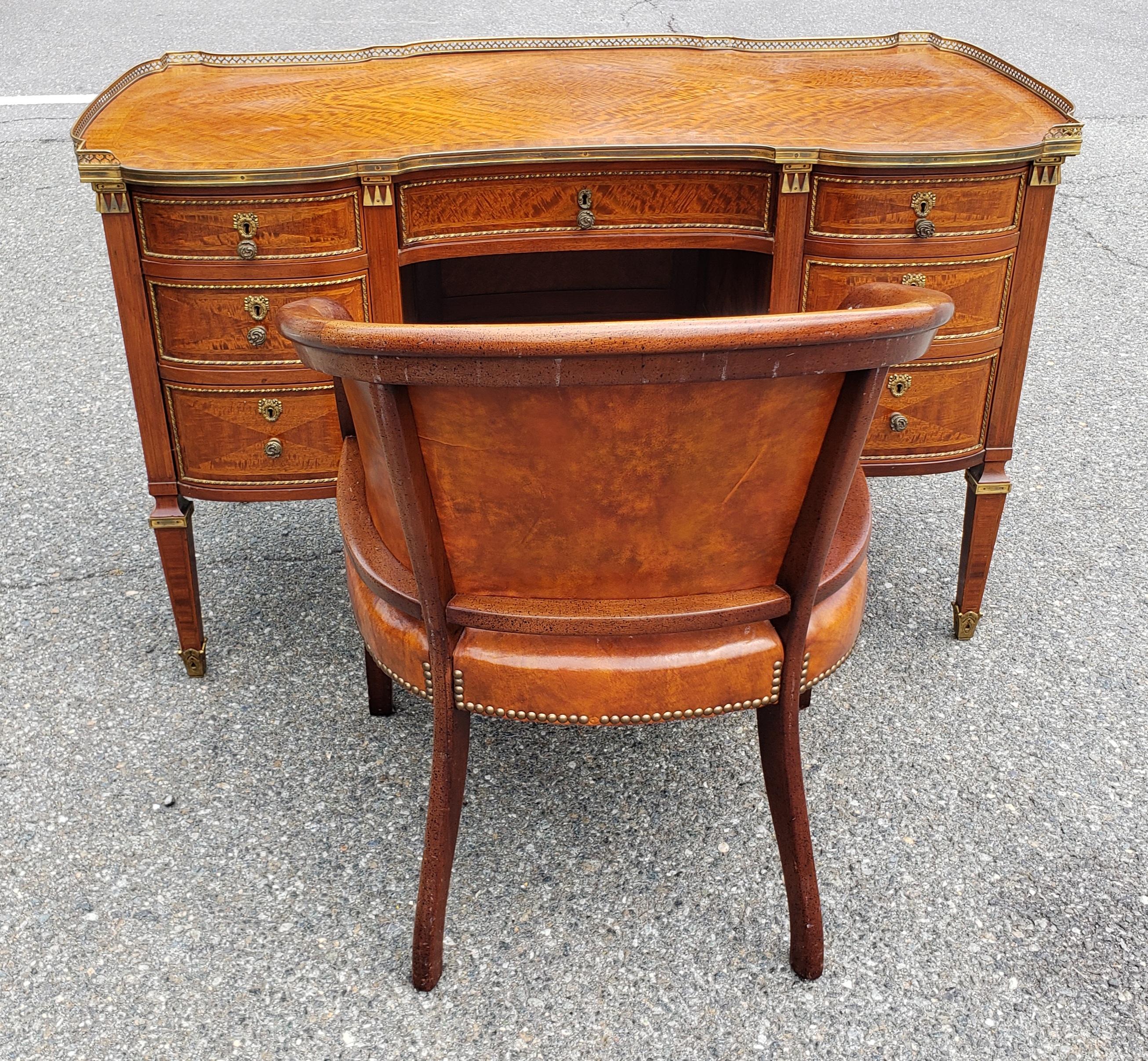 Louis XVI Style Ormolu Mounted Galleried Mahogany Burl and Marquetry Desk  For Sale 8