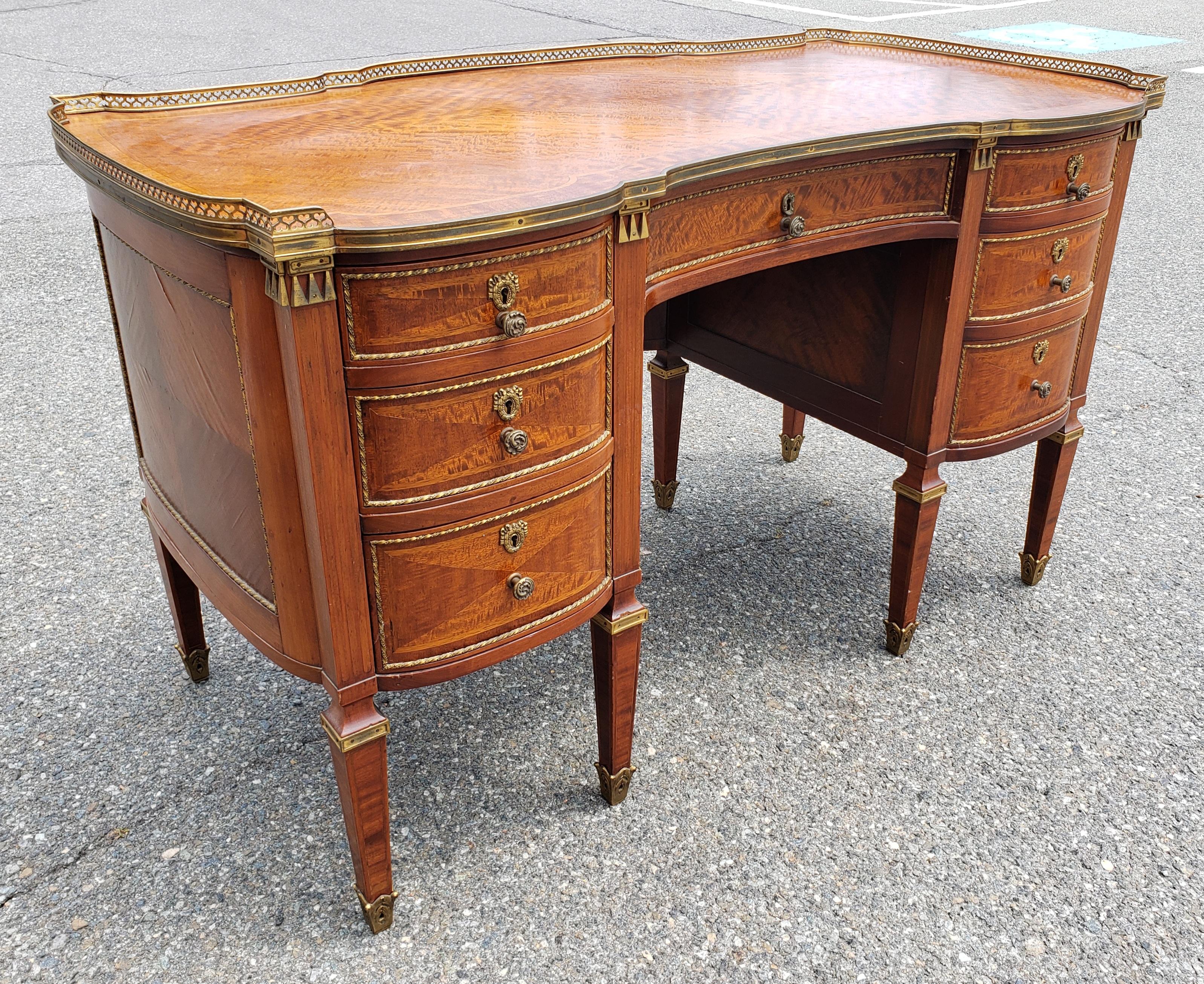 Louis XVI Style Ormolu Mounted Galleried Mahogany Burl and Marquetry Desk  For Sale 2