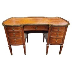 Louis XVI Style Ormolu Mounted Galleried Mahogany Burl and Marquetry Desk 