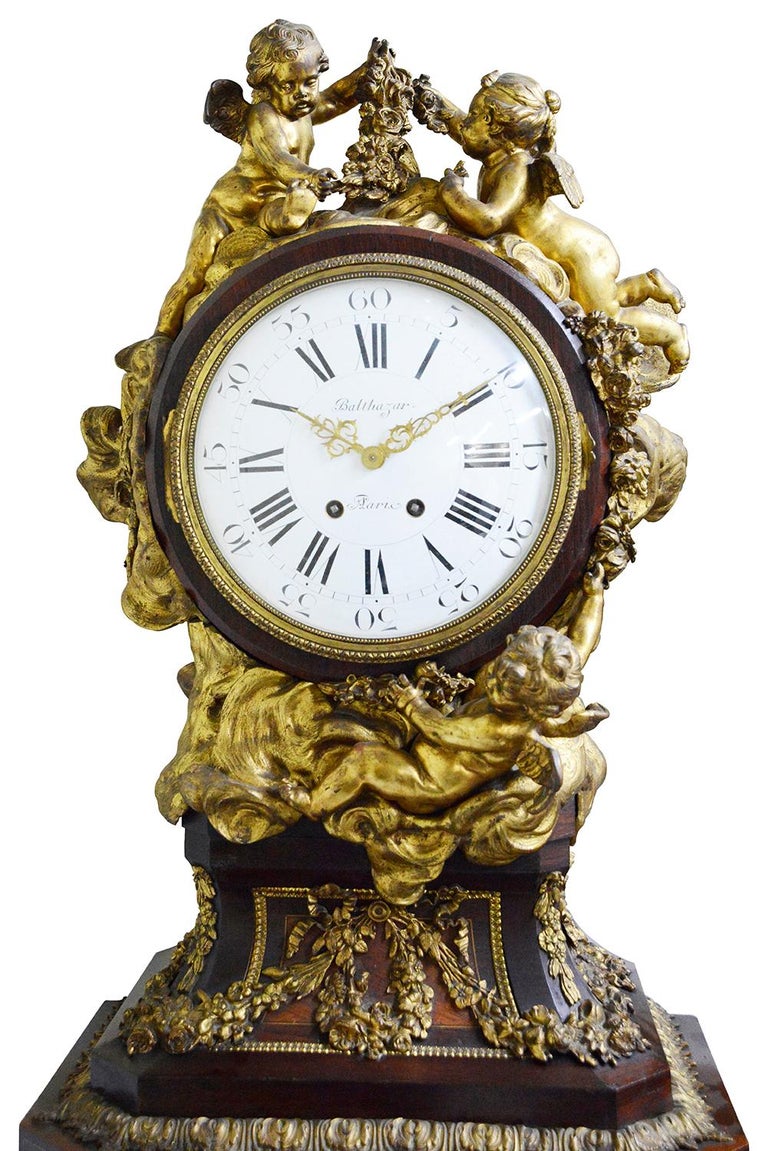 Gilt Louis XVI Style Ormolu Mounted Long Case Clock, 1860, by Balthazar, Paris For Sale