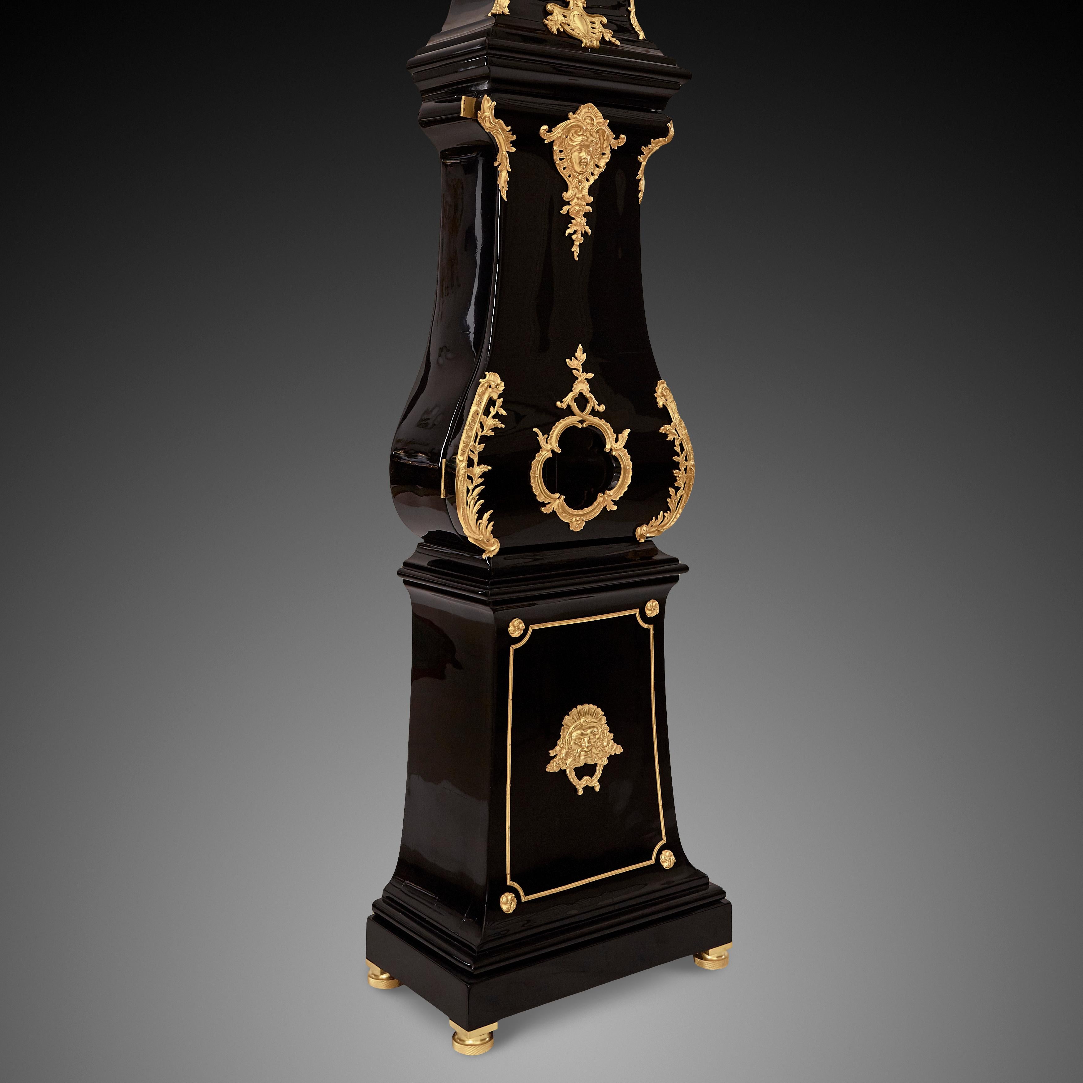 Gilt Louis XVI Style Ormolu Mounted Long Case Clock by H&F À PARIS For Sale