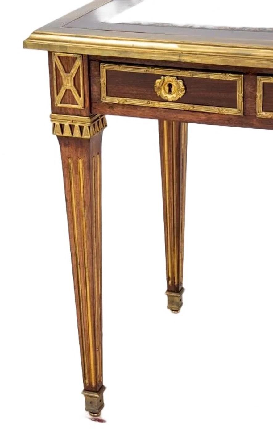 Marquetry Louis XVI style Ormolu mounted Mahogany Desk attr. to Maison Jansen For Sale