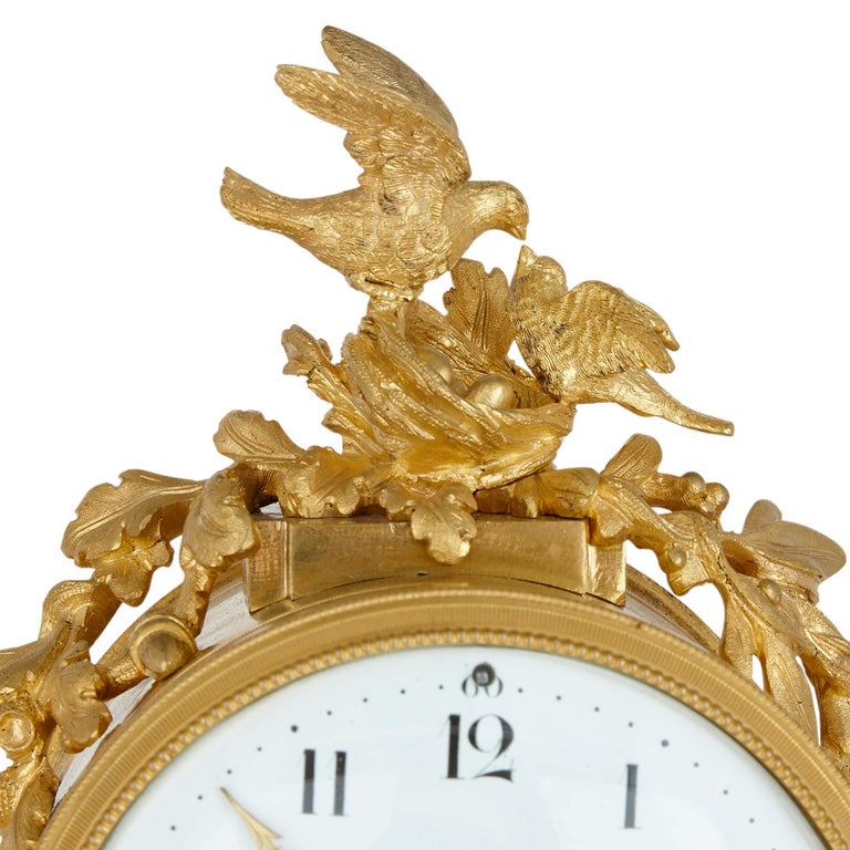 Louis XVI Style Ormolu Mounted Malachite Column Mantel Clock In Good Condition For Sale In London, GB