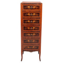 Louis XVI Style Ormolu-Mounted Marquetry Seven Drawers Cabinet, France