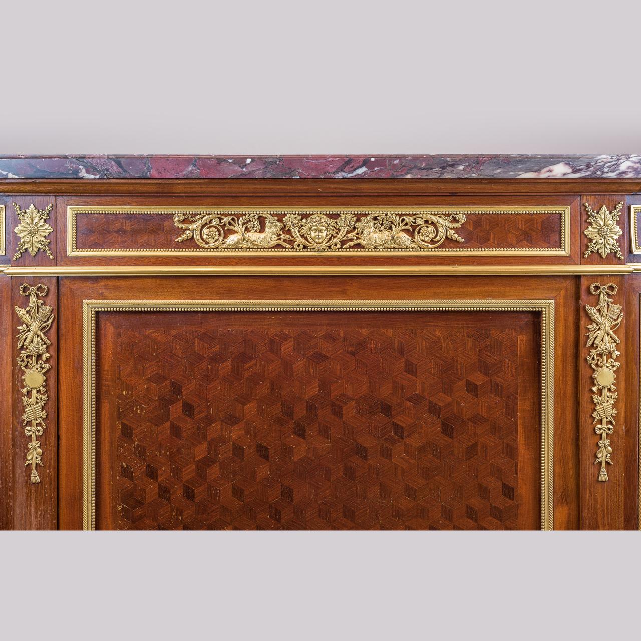 French Louis XVI Style Ormolu Mounted Parquetry Meuble d’Appui Cabinet by Paul Sormani For Sale