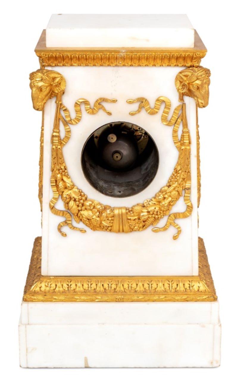 19th Century Louis XVI Style Ormolu Mounted White Marble Clock For Sale
