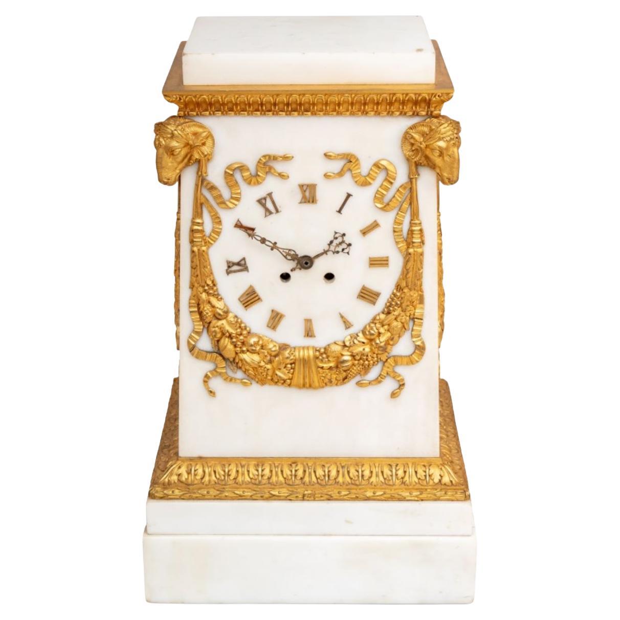 Louis XVI Style Ormolu Mounted White Marble Clock