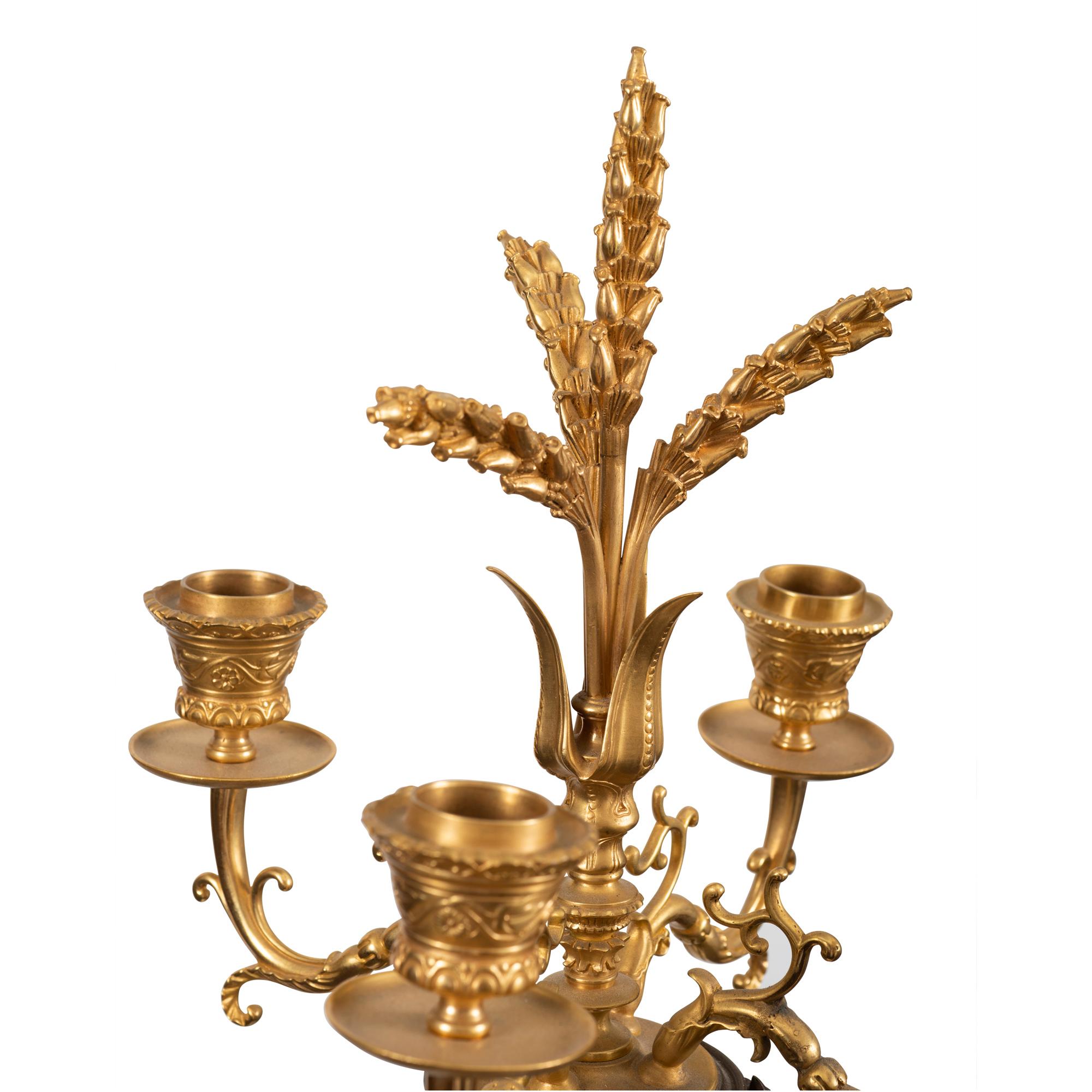 19th Century Louis XVI Style Ormolu and Rouge Griotte Marble Four-Light C For Sale