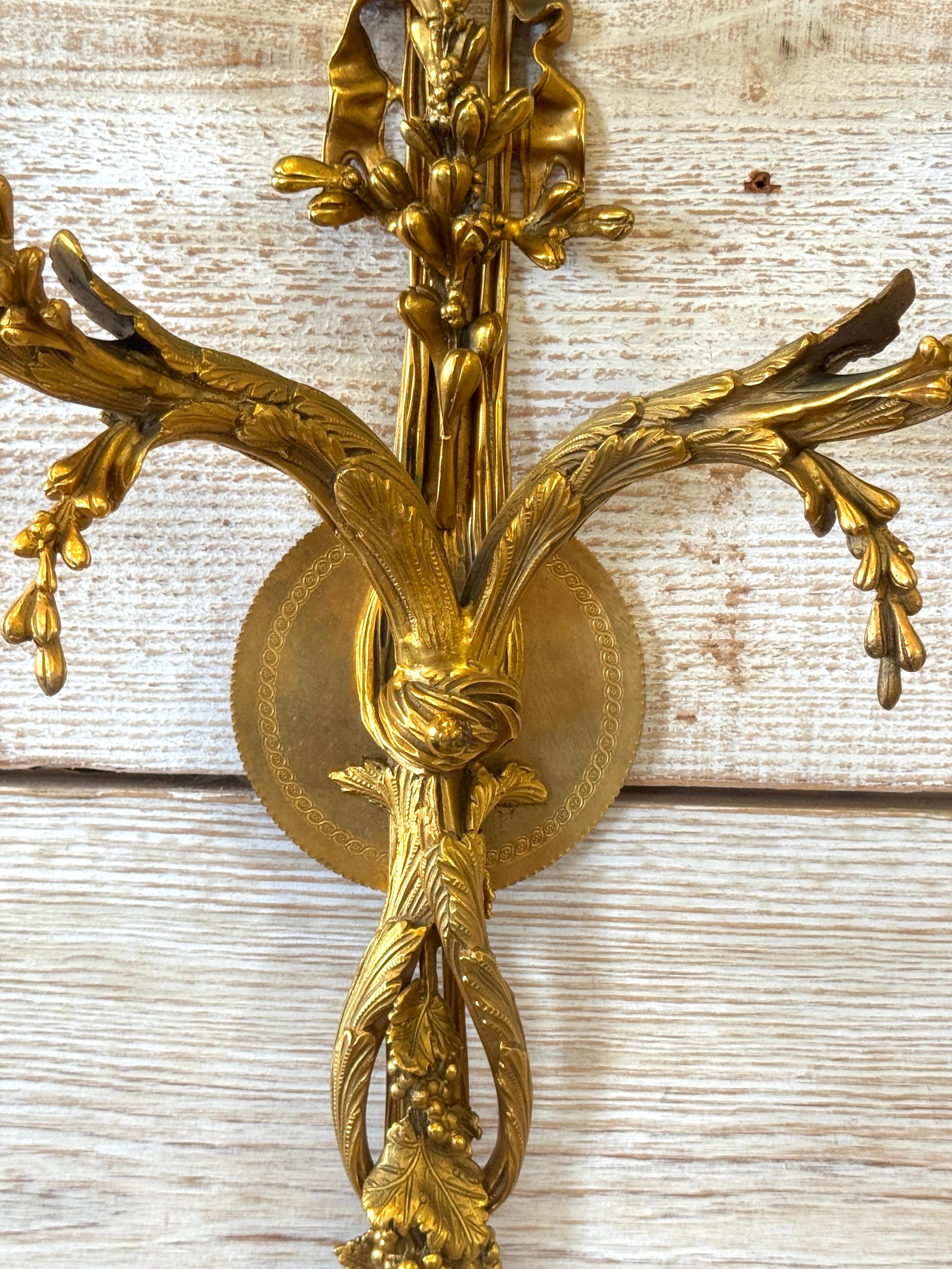 Louis XVI Style Ormolu Two‑Light Sconces, Attributed to P.E. Guerin For Sale 4