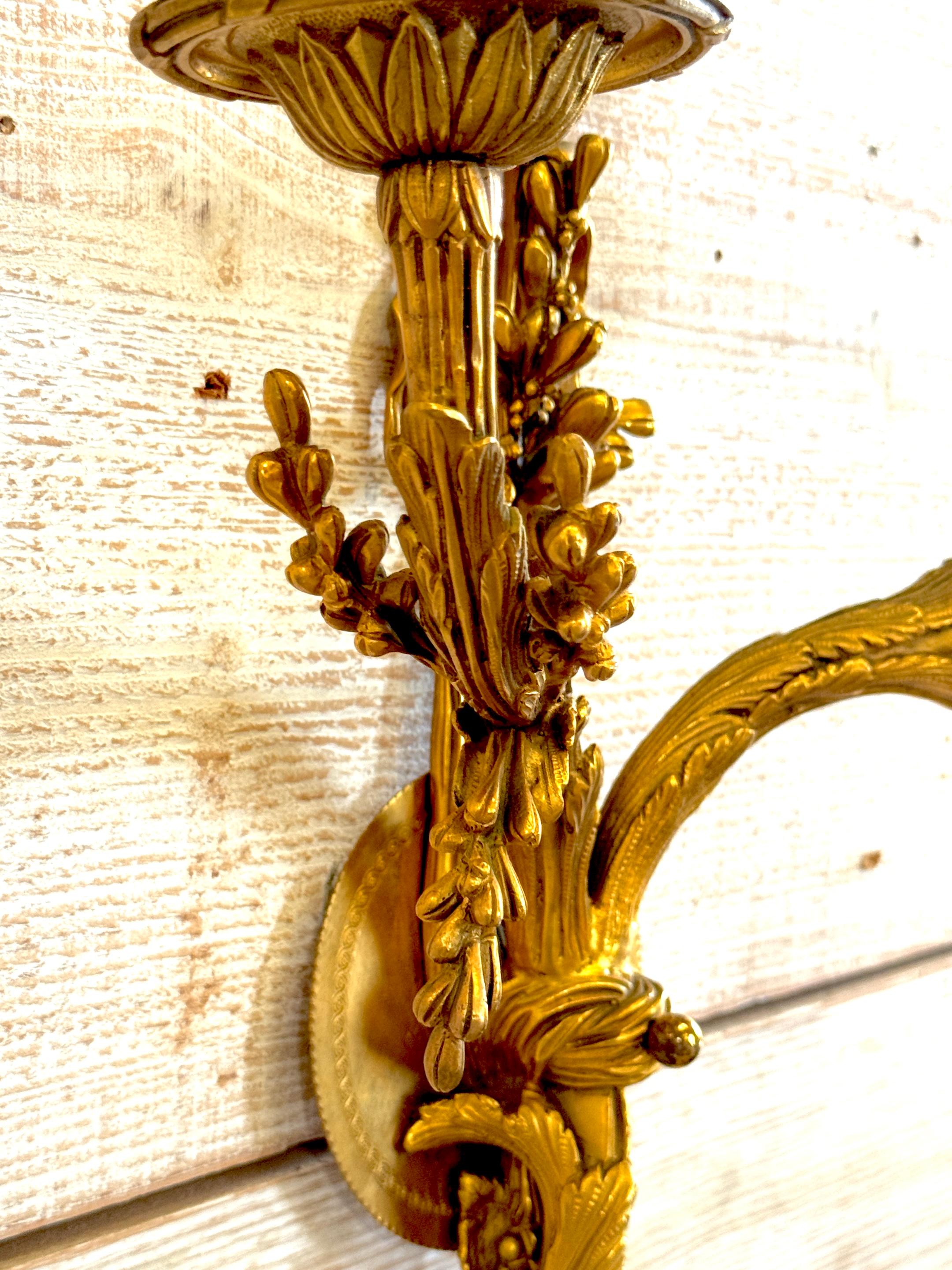 Louis XVI Style Ormolu Two‑Light Sconces, Attributed to P.E. Guerin For Sale 6