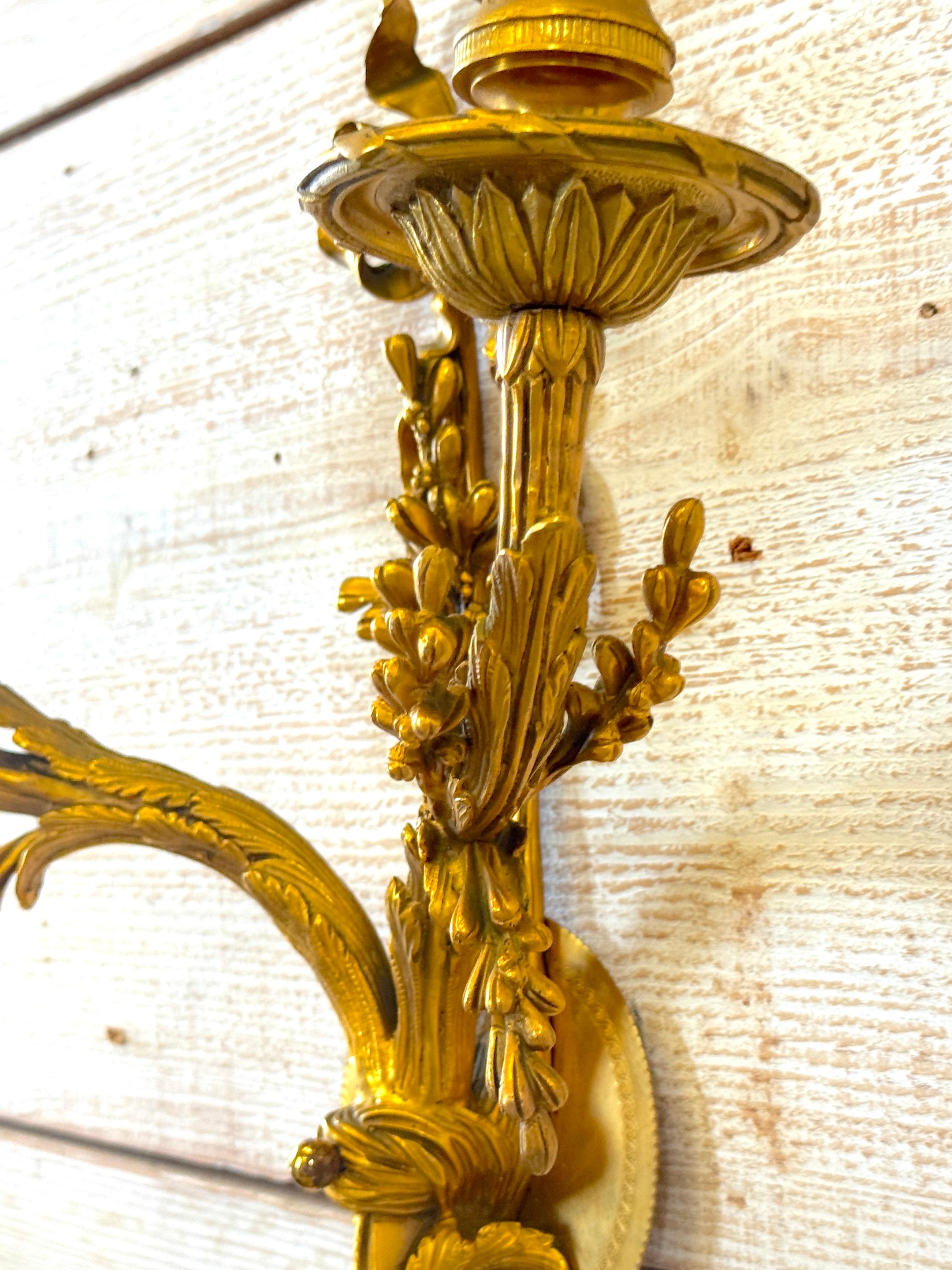 Louis XVI Style Ormolu Two‑Light Sconces, Attributed to P.E. Guerin For Sale 7