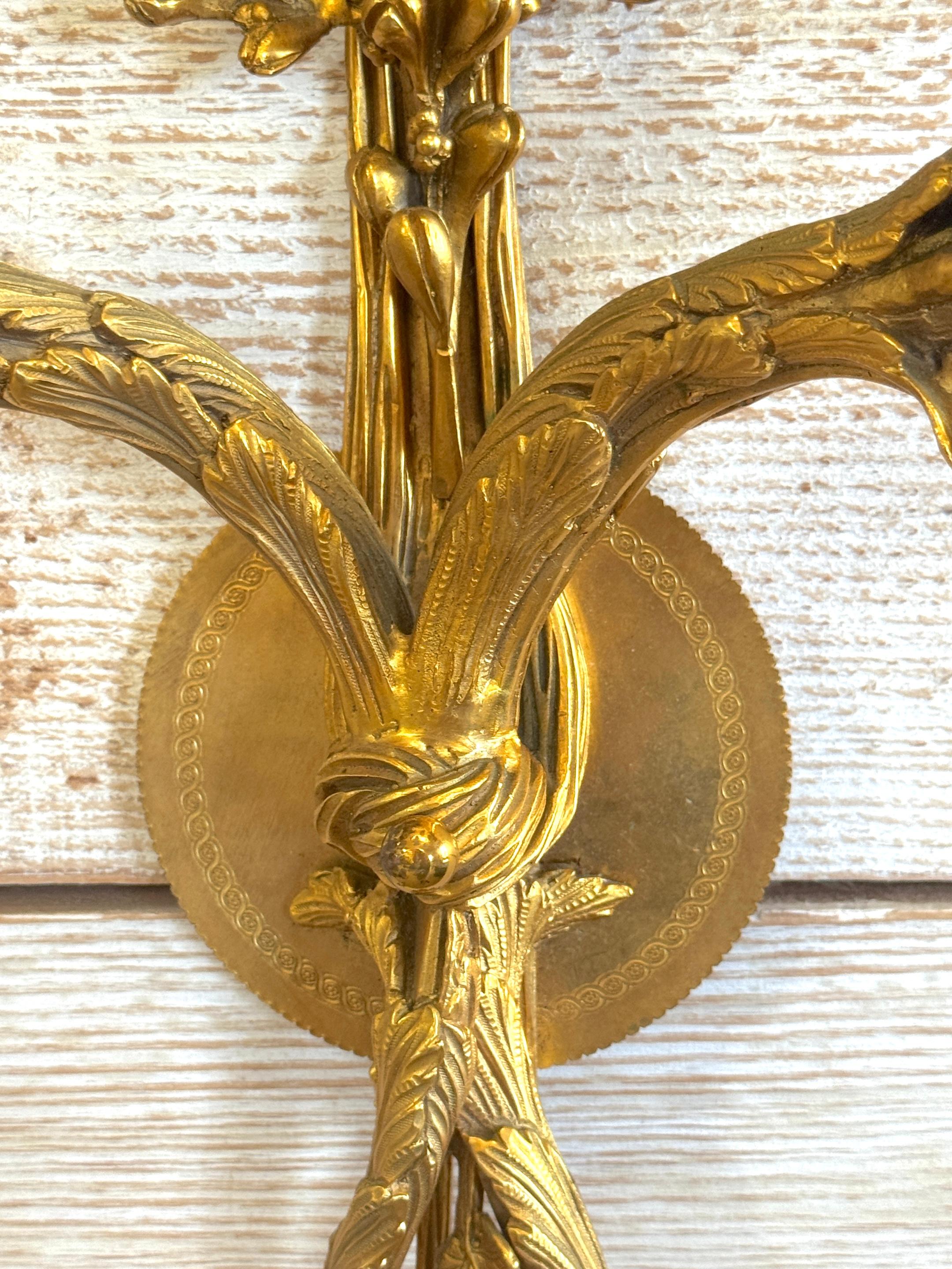 Louis XVI Style Ormolu Two‑Light Sconces, Attributed to P.E. Guerin For Sale 9