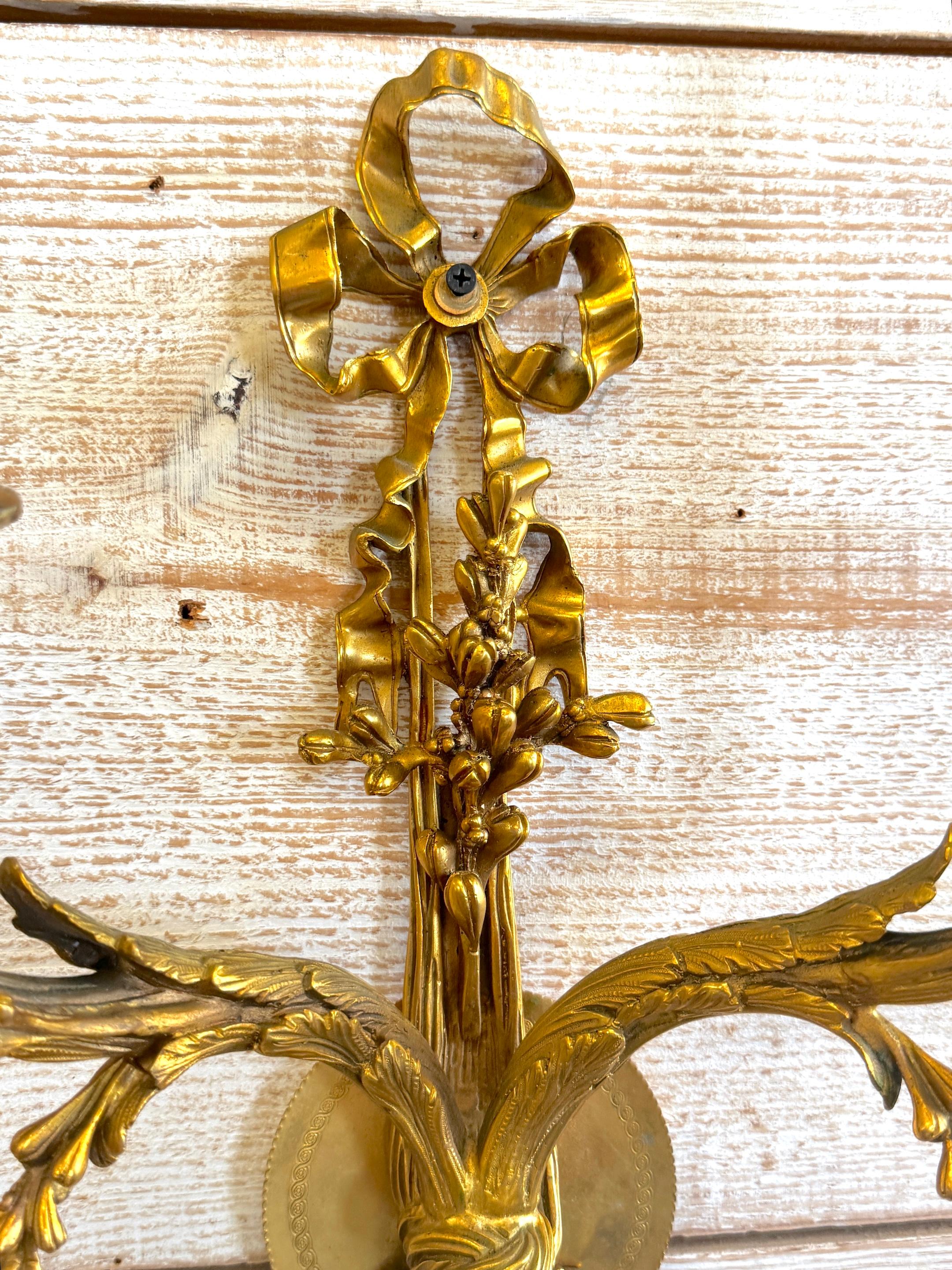 Louis XVI Style Ormolu Two‑Light Sconces, Attributed to P.E. Guerin For Sale 1