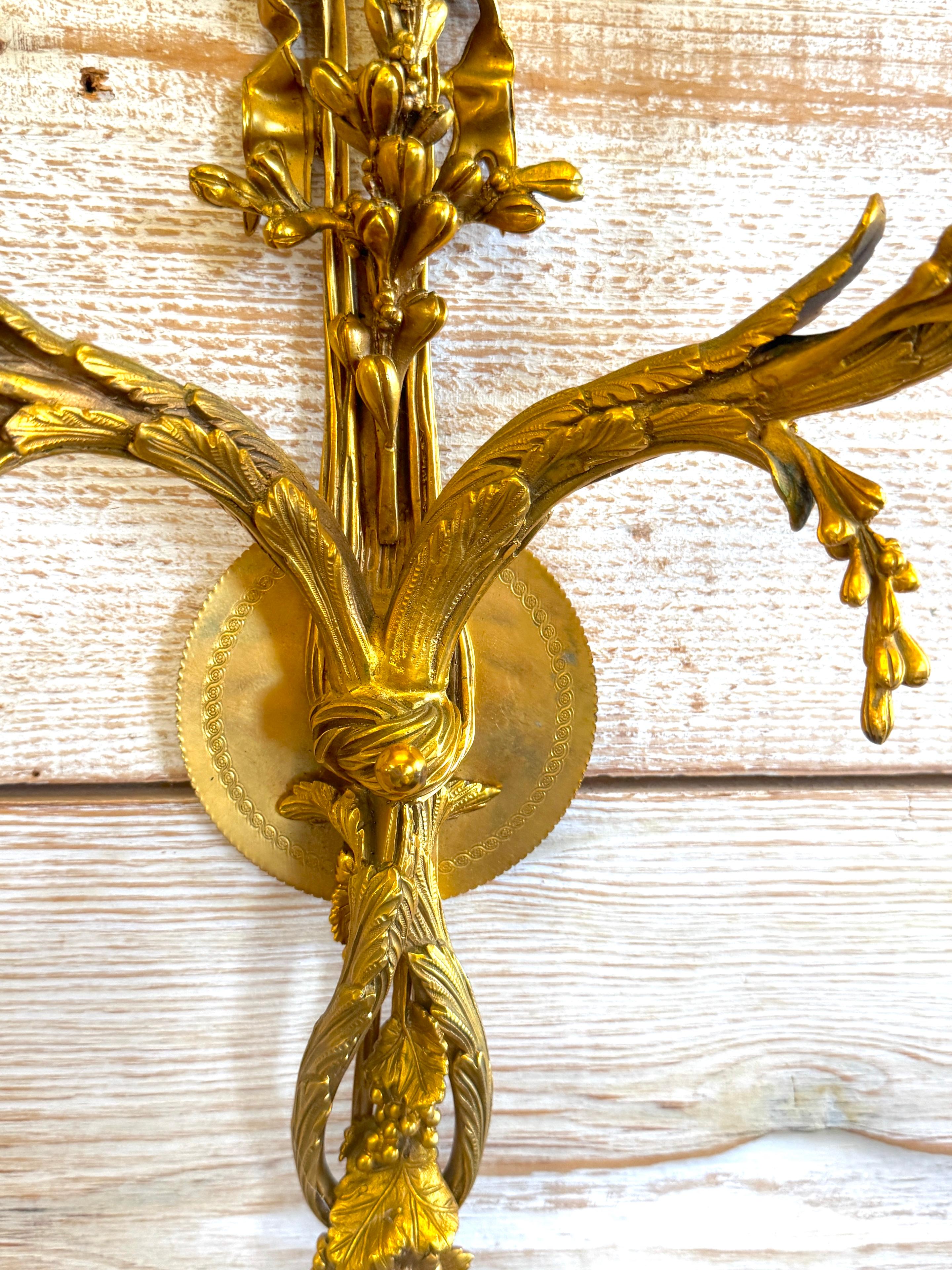 Louis XVI Style Ormolu Two‑Light Sconces, Attributed to P.E. Guerin For Sale 2