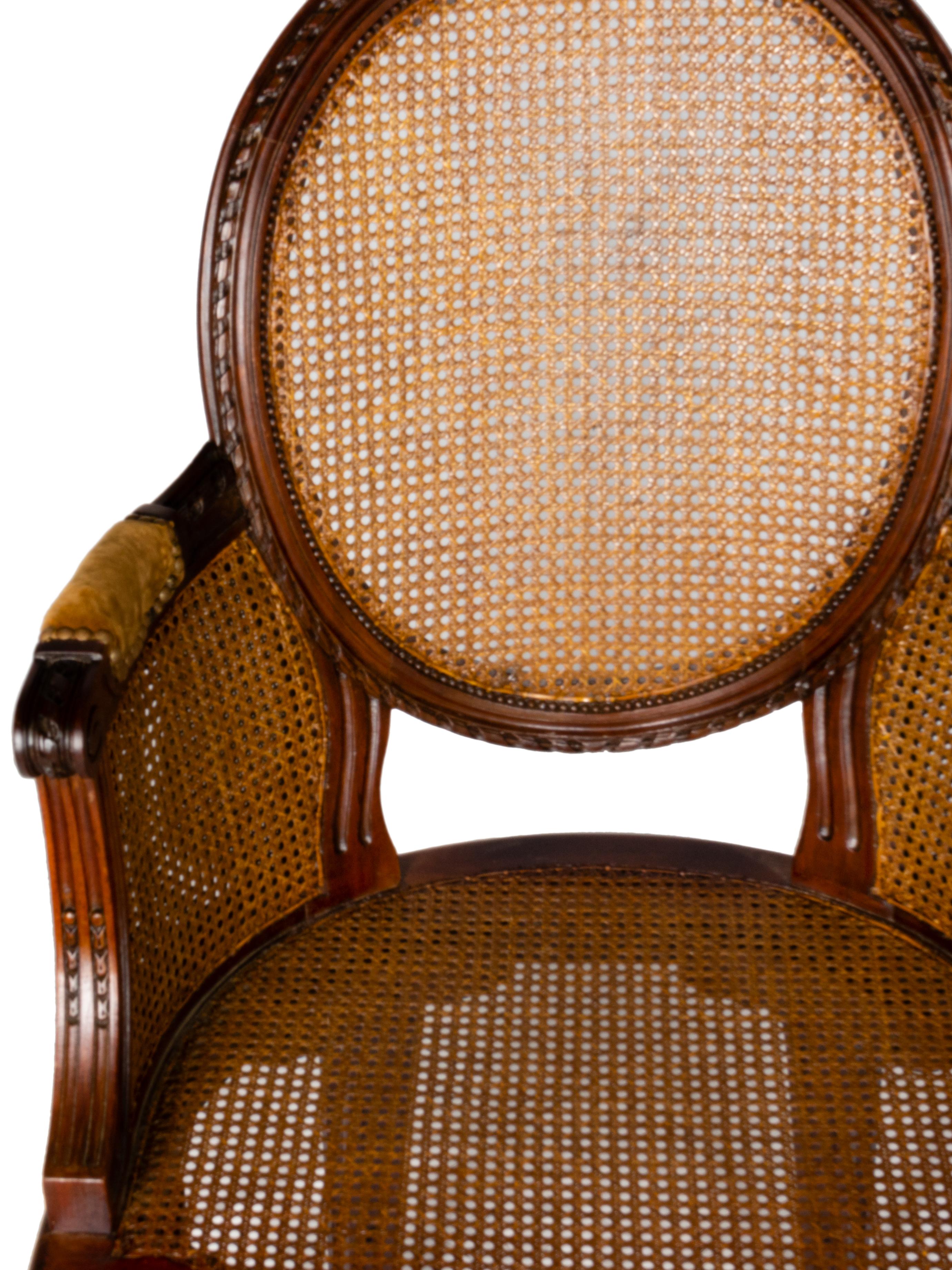 Straw Louis XVI Style Oval Armchair, 18th Century For Sale