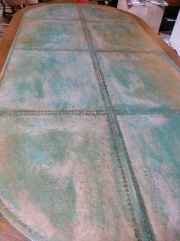 Patinated Louis XVI Style Oval Dining Table with Copper Top