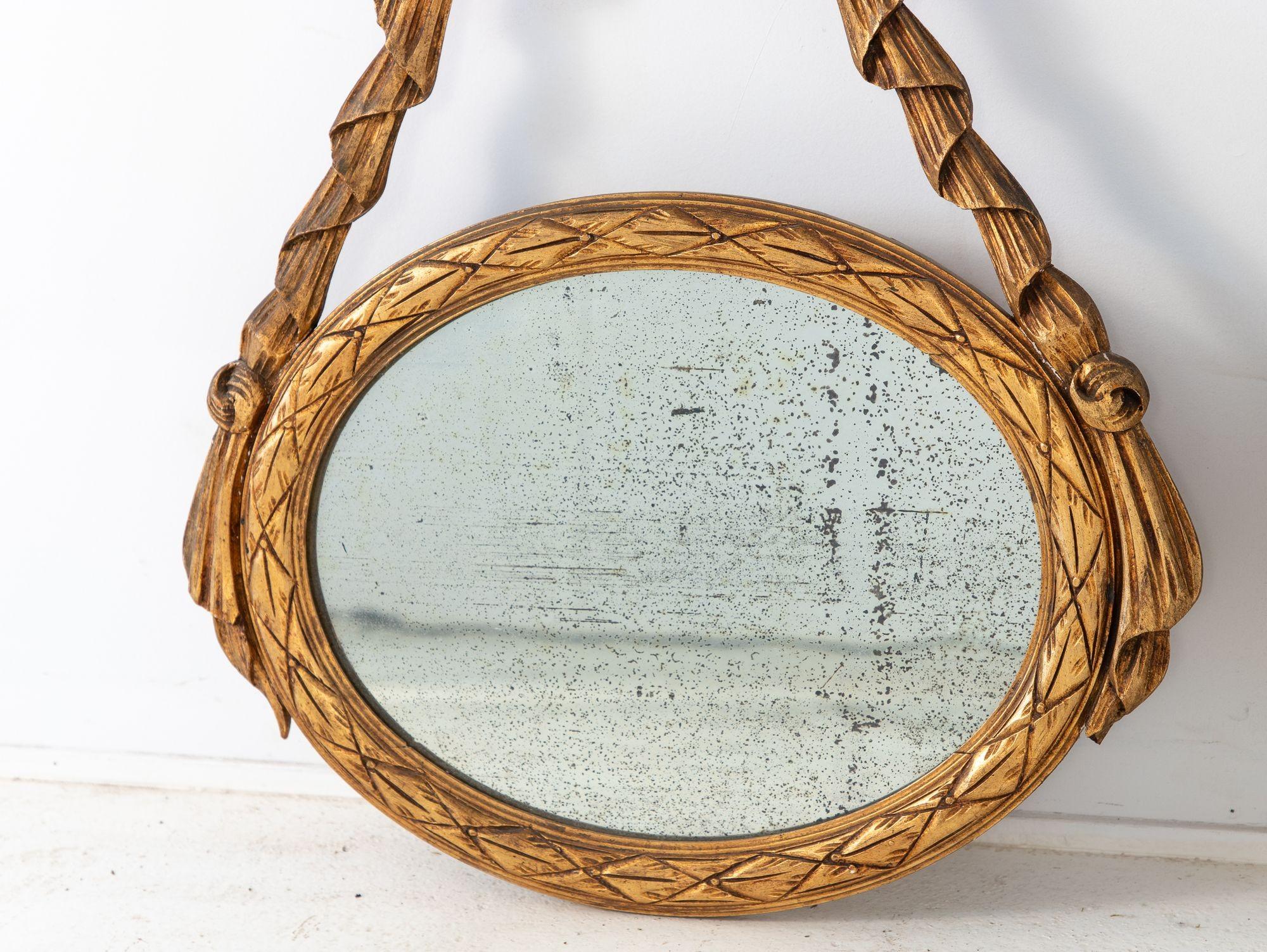 Louis XVI-style Oval Mirror with Carved Wood Frames, France Mid 20th C. For Sale 5