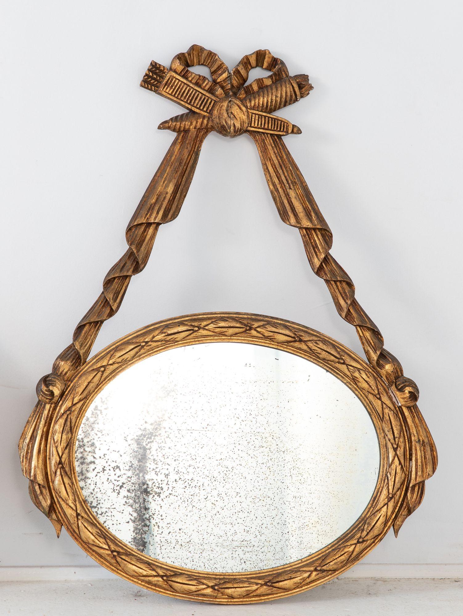 Louis XVI-style Oval Mirror with Carved Wood Frames, France Mid 20th C. For Sale 7