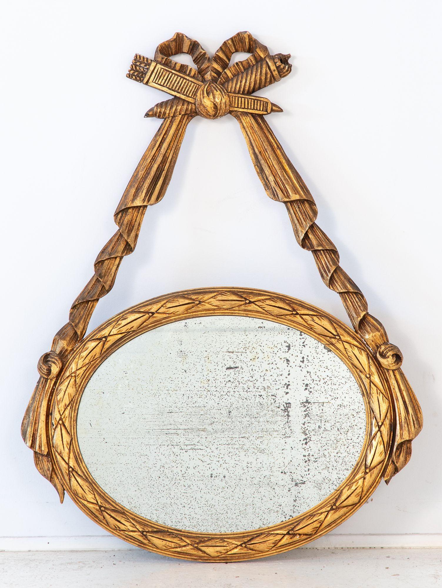 Louis XVI-style Oval Mirror with Carved Wood Frames, France Mid 20th C. For Sale 1