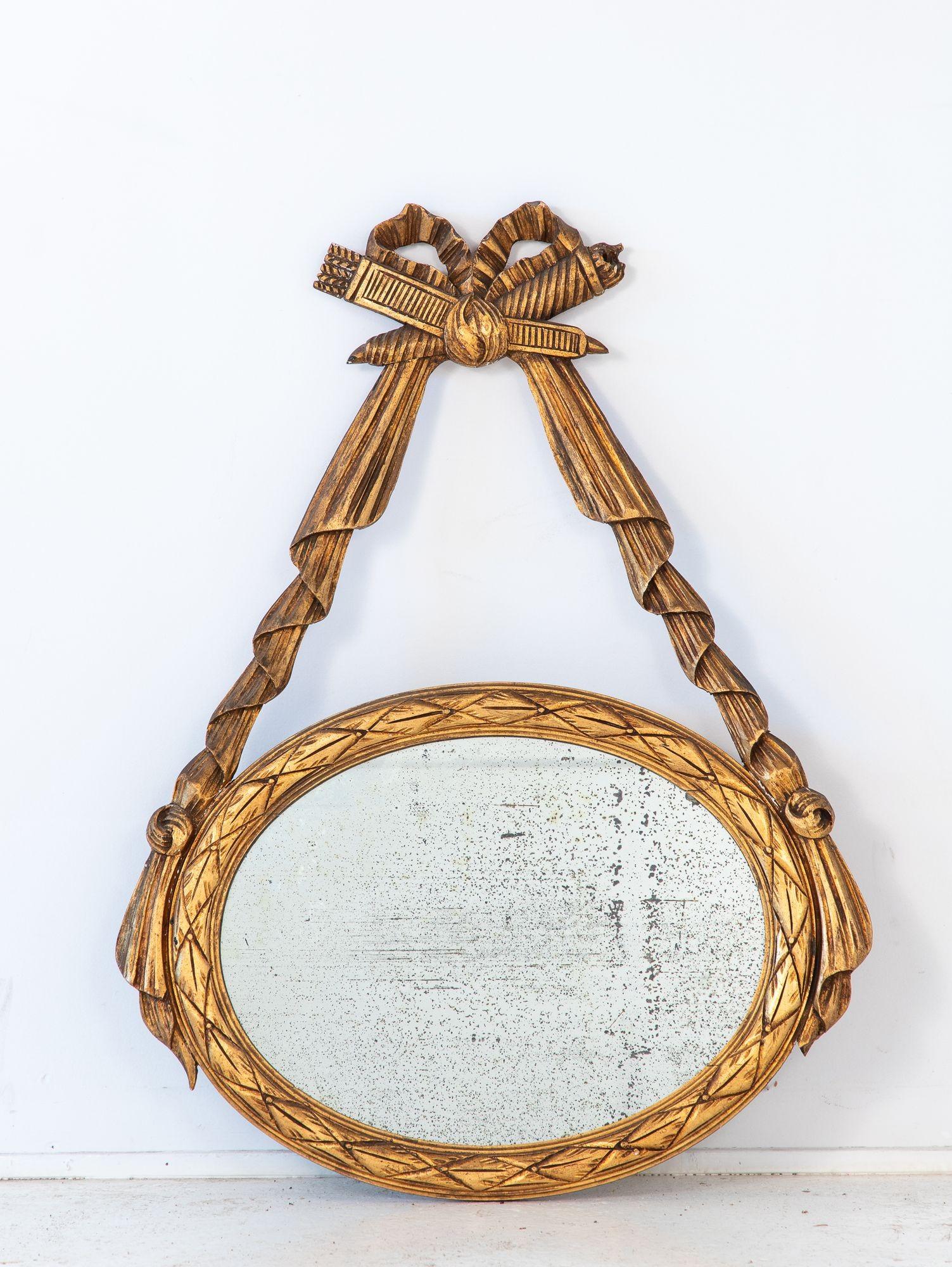 Louis XVI-style Oval Mirror with Carved Wood Frames, France Mid 20th C. For Sale 2
