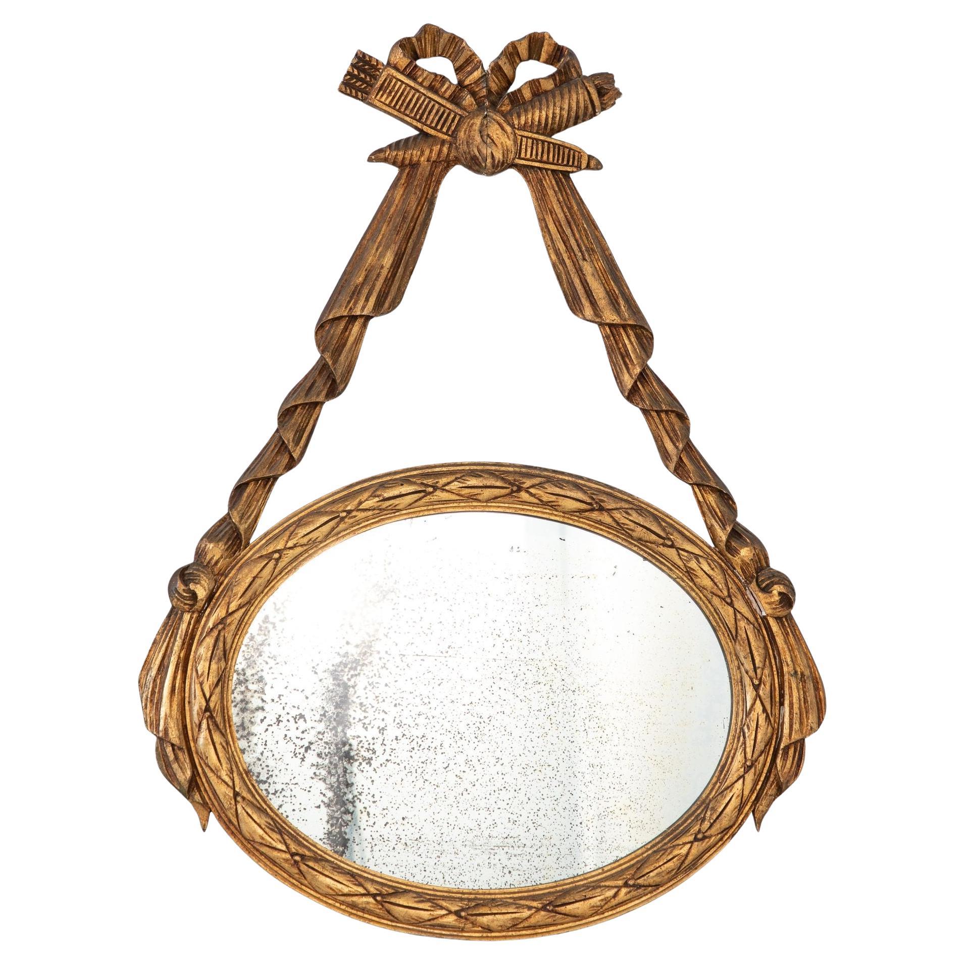 Louis XVI-style Oval Mirror with Carved Wood Frames, France Mid 20th C.