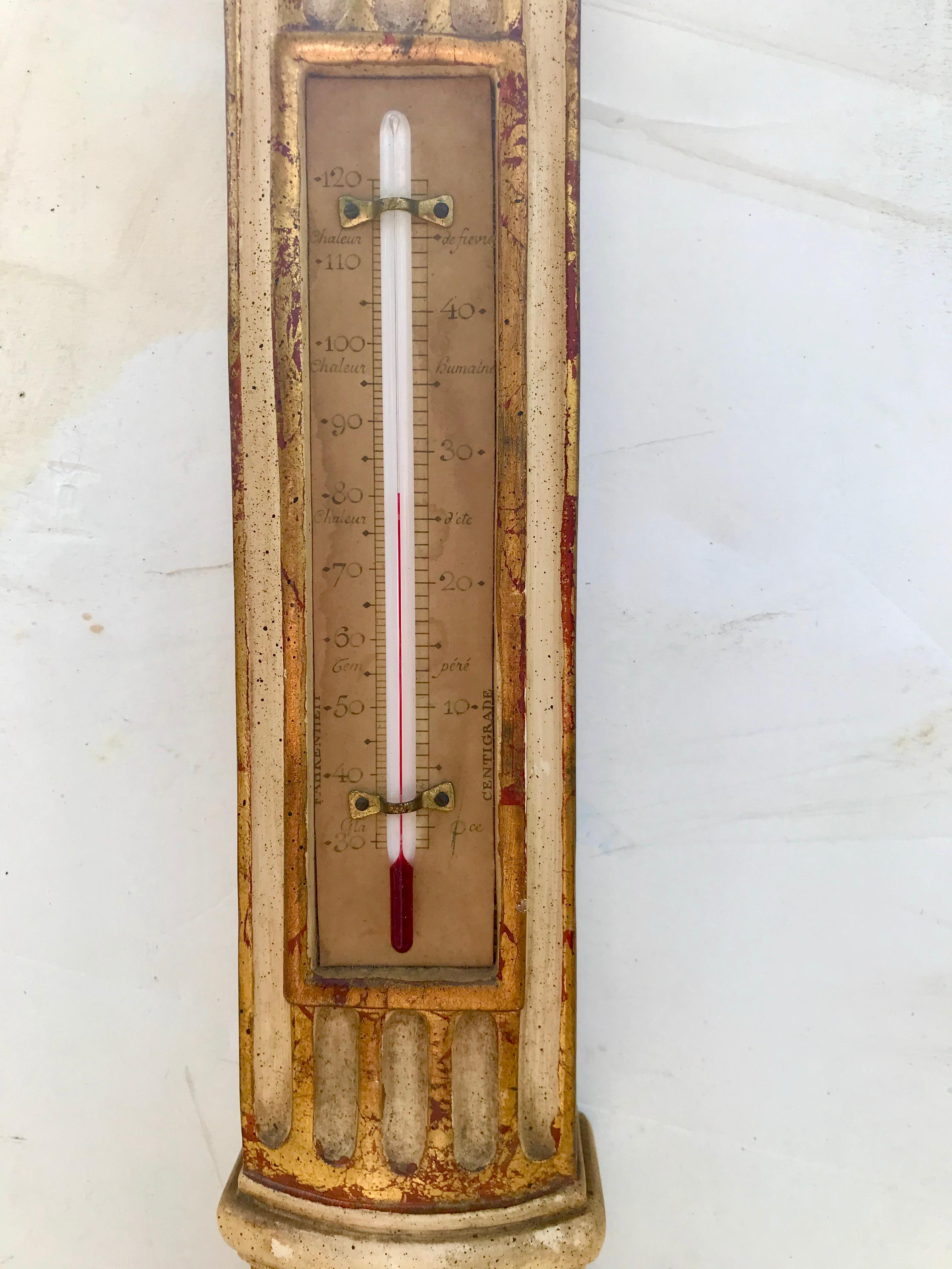 Louis XVI Style Paint and Giltwood Columnar Barometer In Good Condition In Nashville, TN
