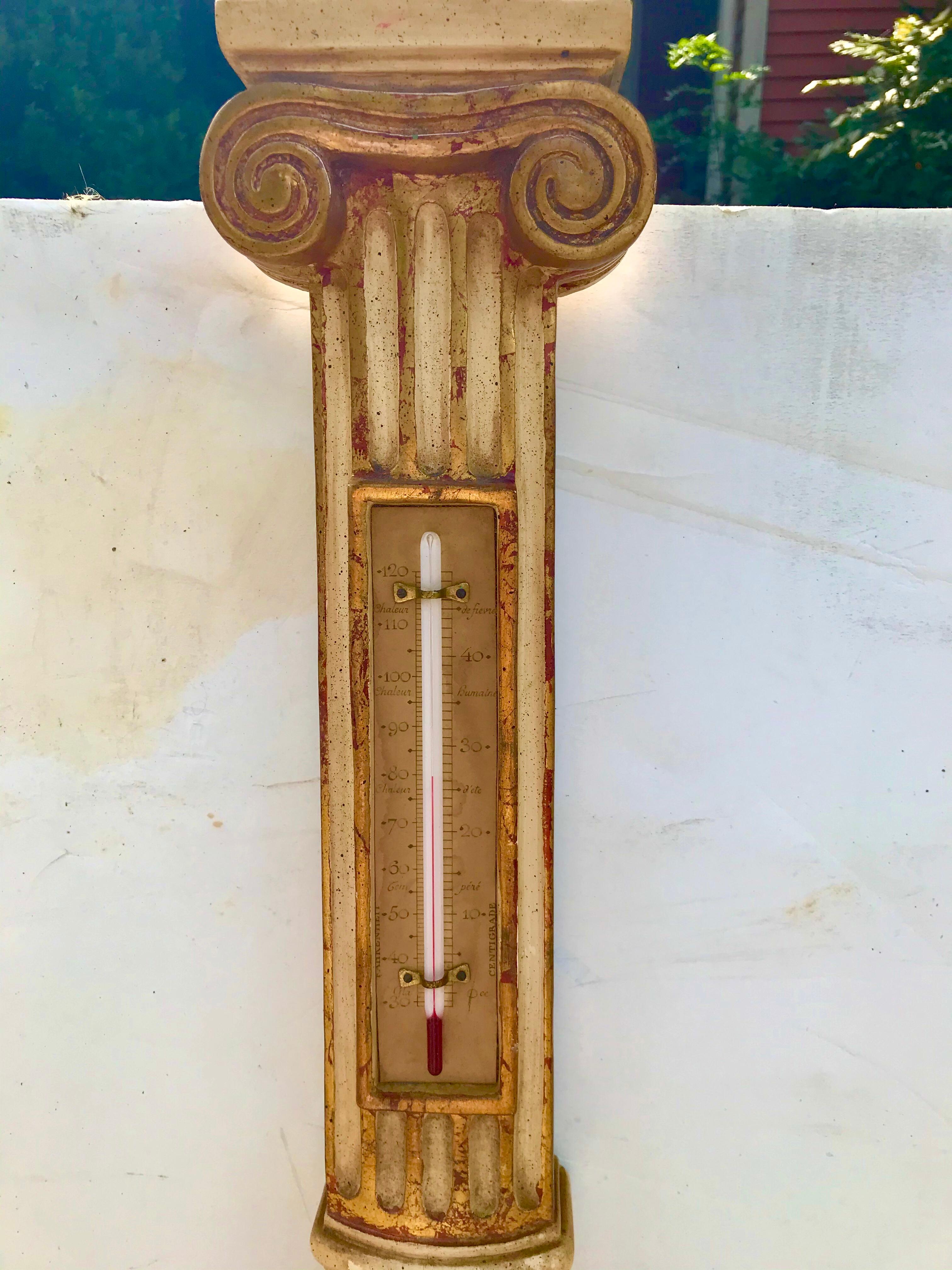 20th Century Louis XVI Style Paint and Giltwood Columnar Barometer