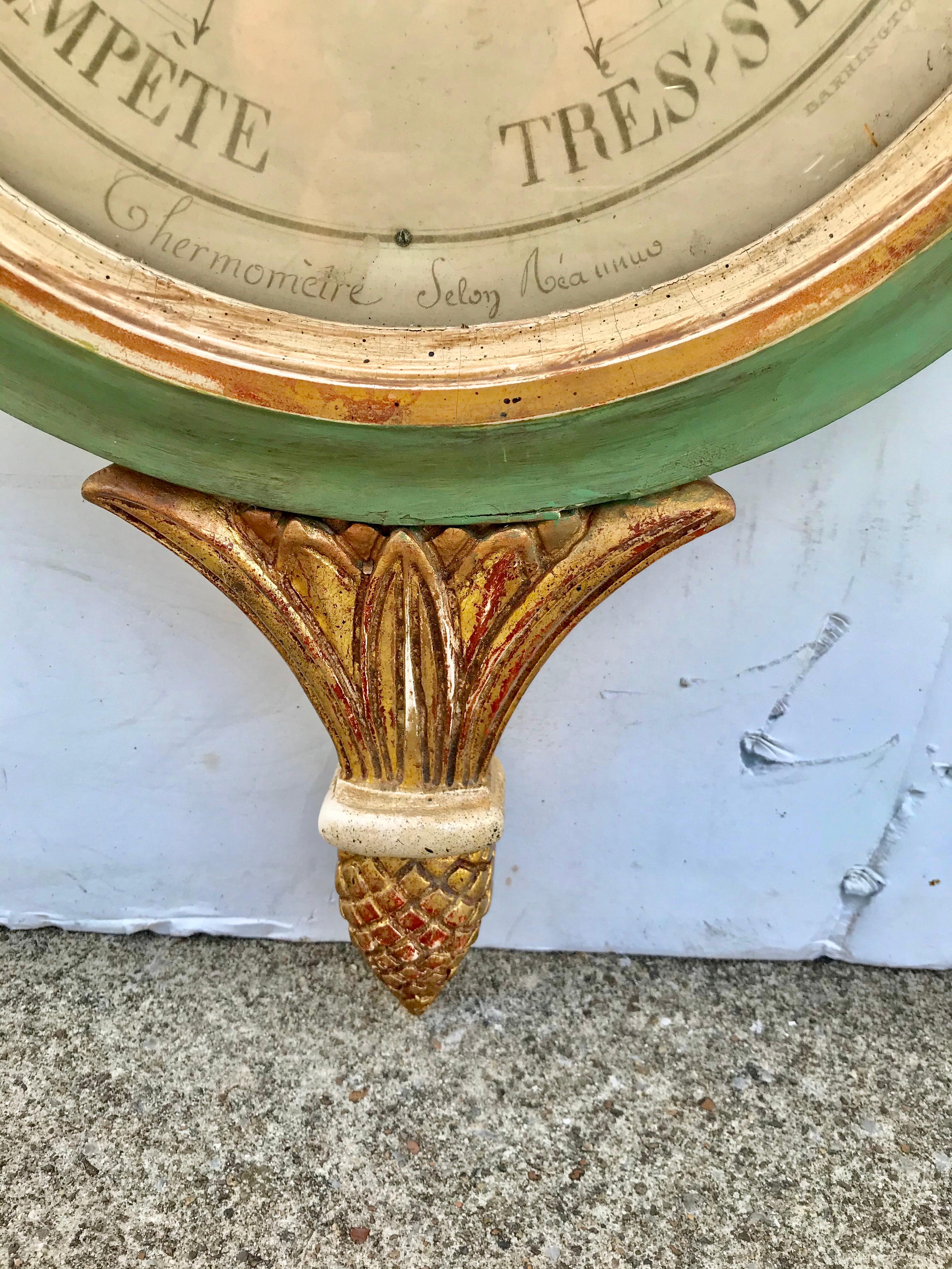 Wood Louis XVI Style Paint and Giltwood Columnar Barometer
