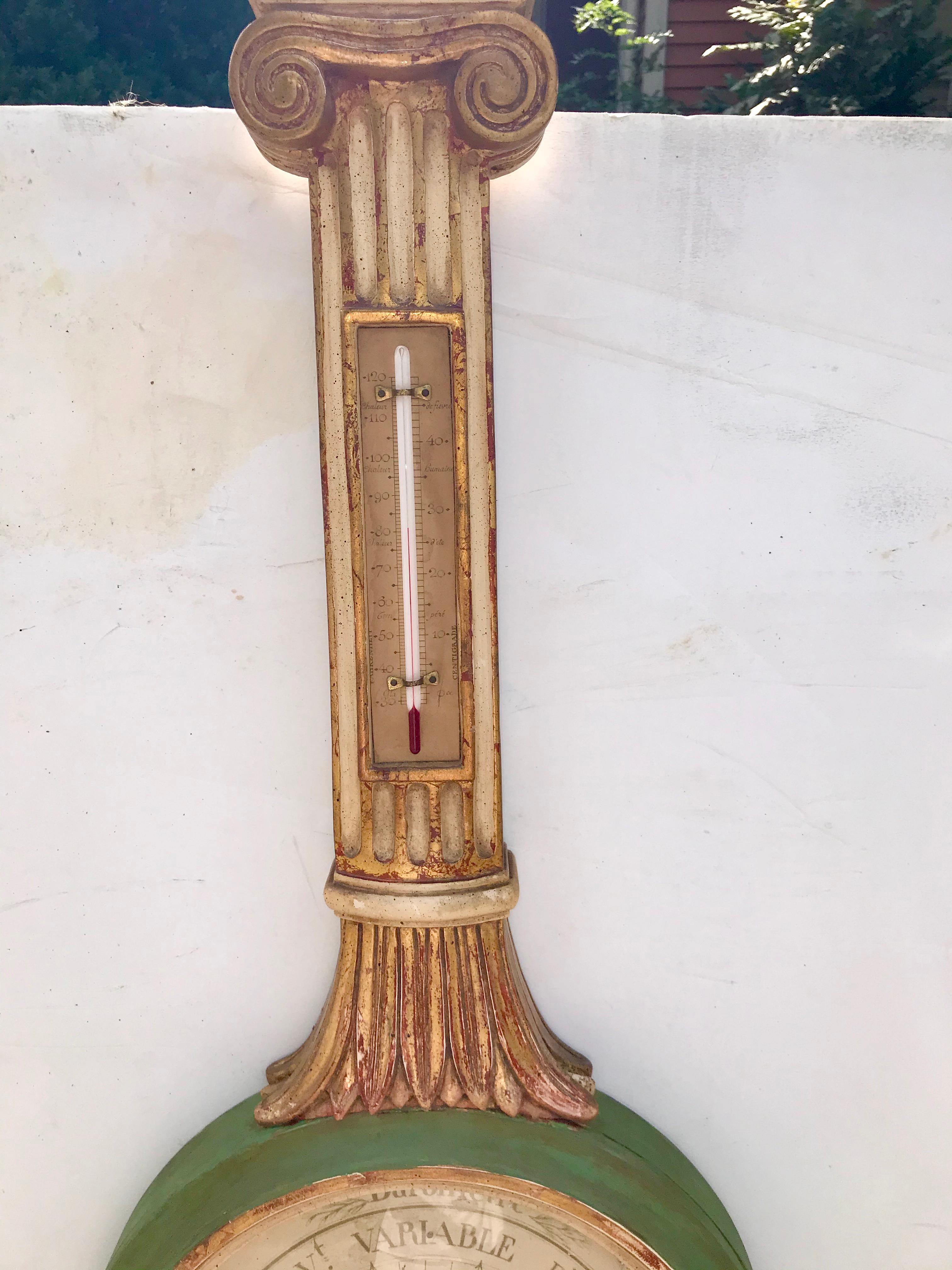 Louis XVI Style Paint and Giltwood Columnar Barometer 2