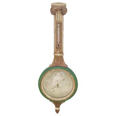 Vintage Louis XVI Style Paint and Giltwood Columnar Barometer