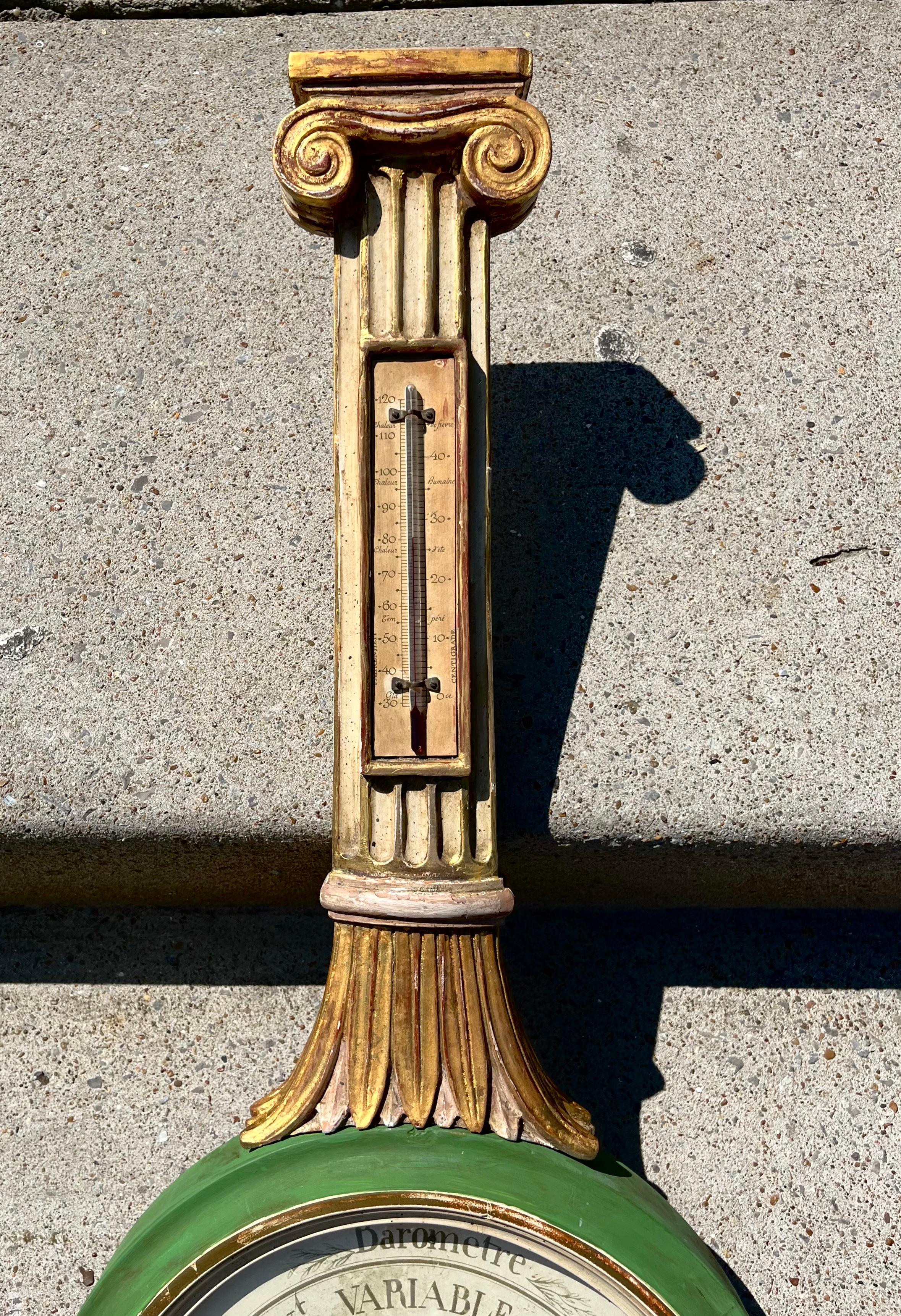 Louis XVI Style Paint and Giltwood Columnar Barometer Case of Banjo Form 6