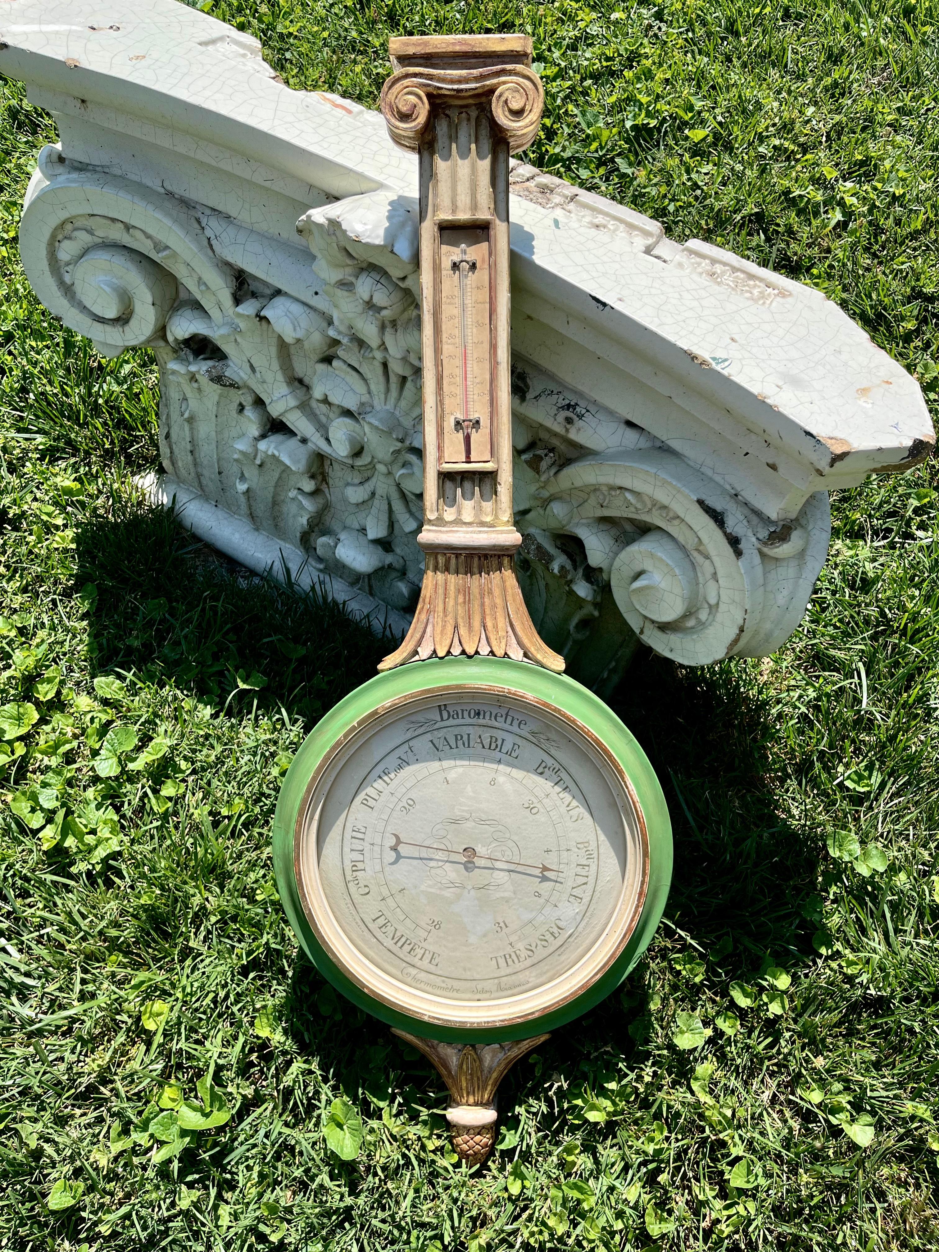 Louis XVI Style Paint and Giltwood Columnar Barometer Case of Banjo Form 8