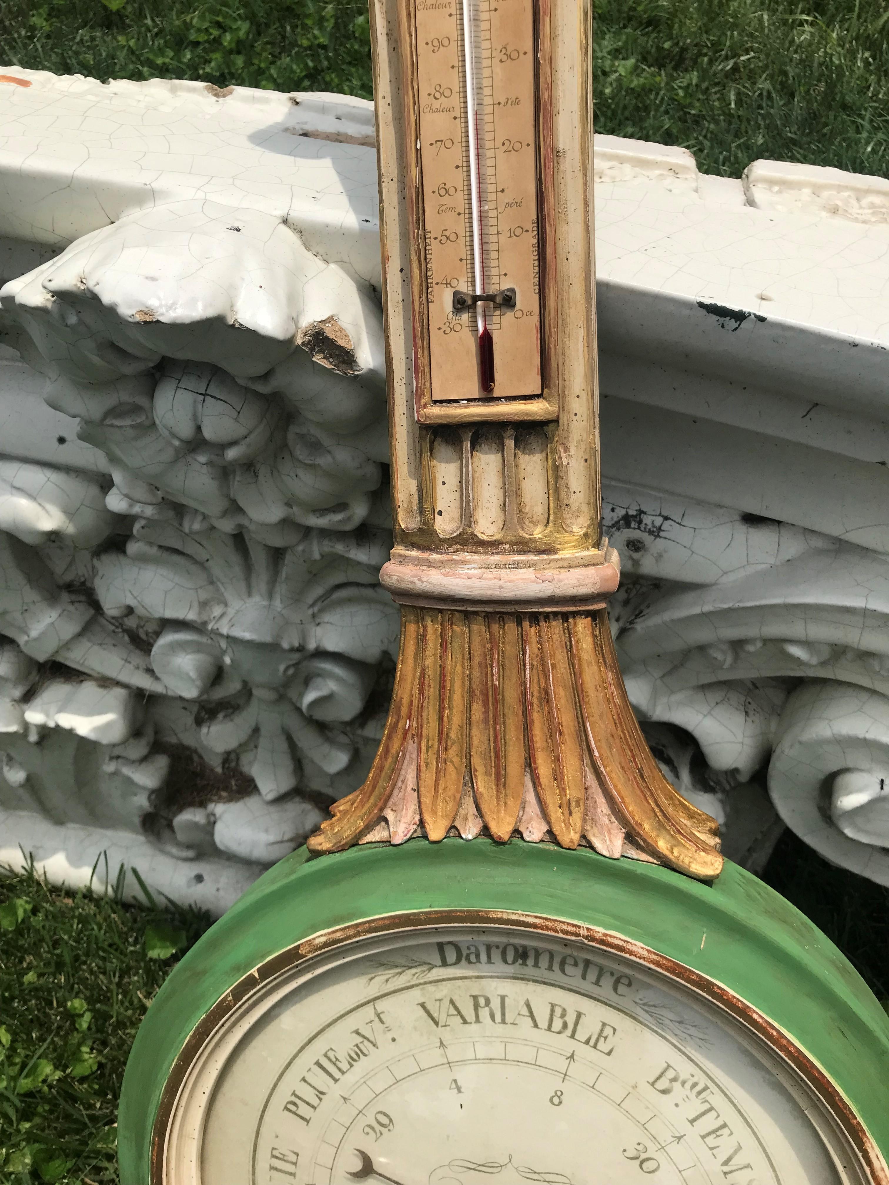 Unknown Louis XVI Style Paint and Giltwood Columnar Barometer Case of Banjo Form