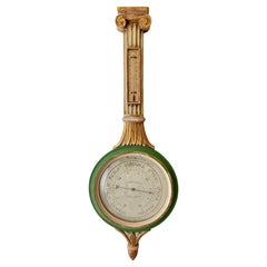 Retro Louis XVI Style Paint and Giltwood Columnar Barometer Case of Banjo Form