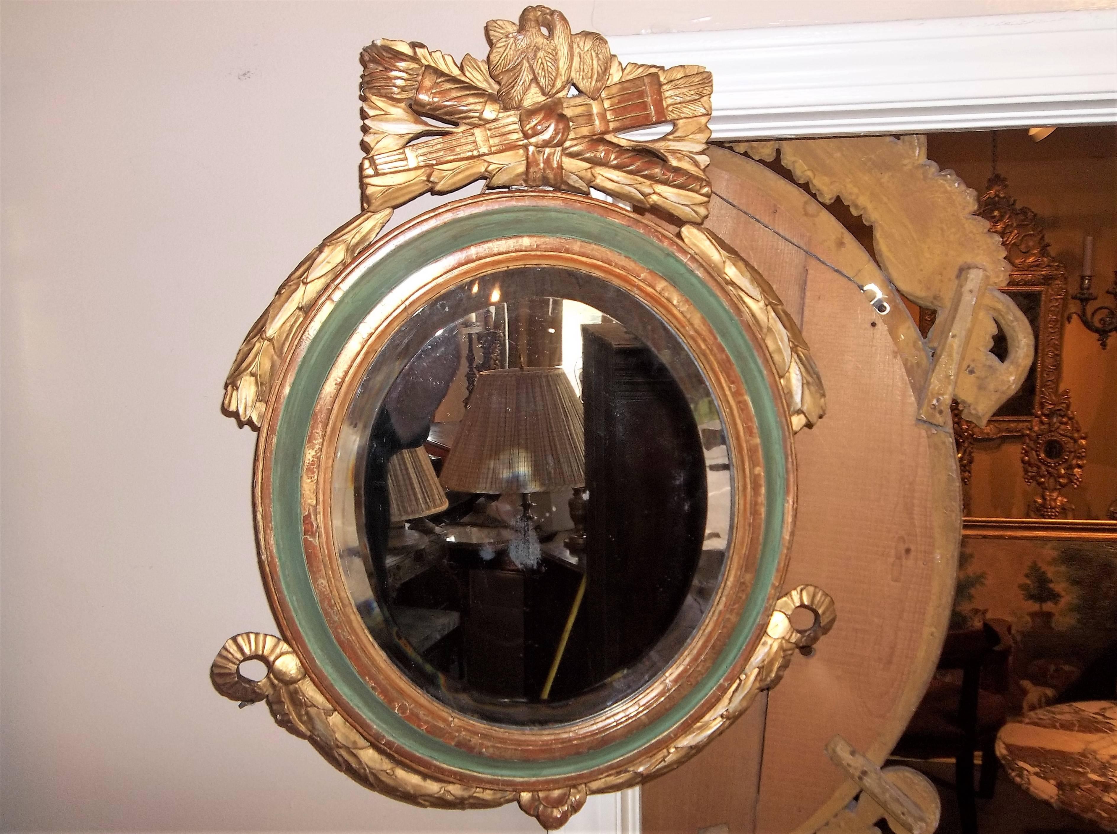 Louis XVI Style Paint and Giltwood Looking Glass Mirror with Bevelled Plate 6