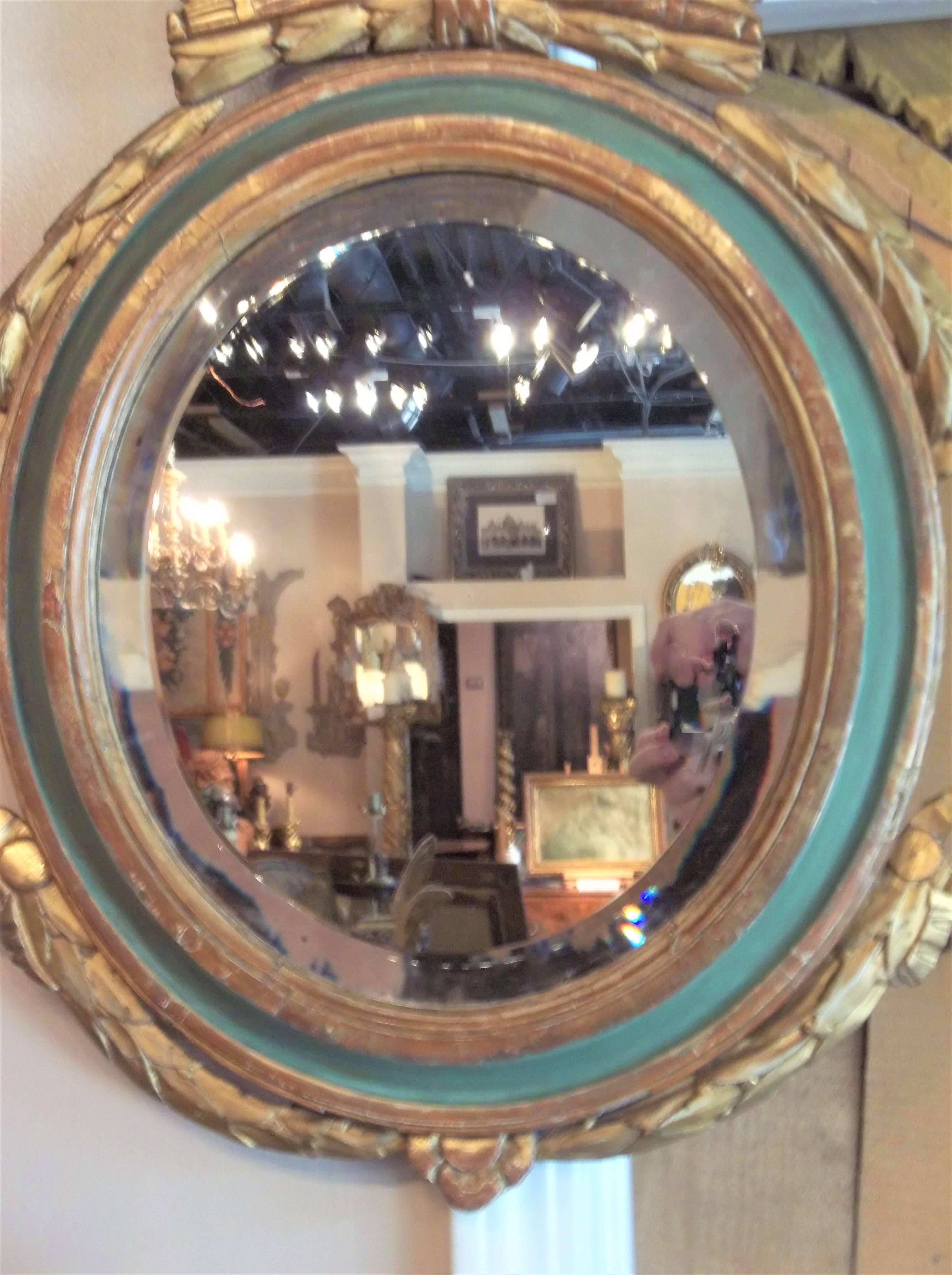 Early 20th Century Louis XVI Style Paint and Giltwood Looking Glass Mirror with Bevelled Plate