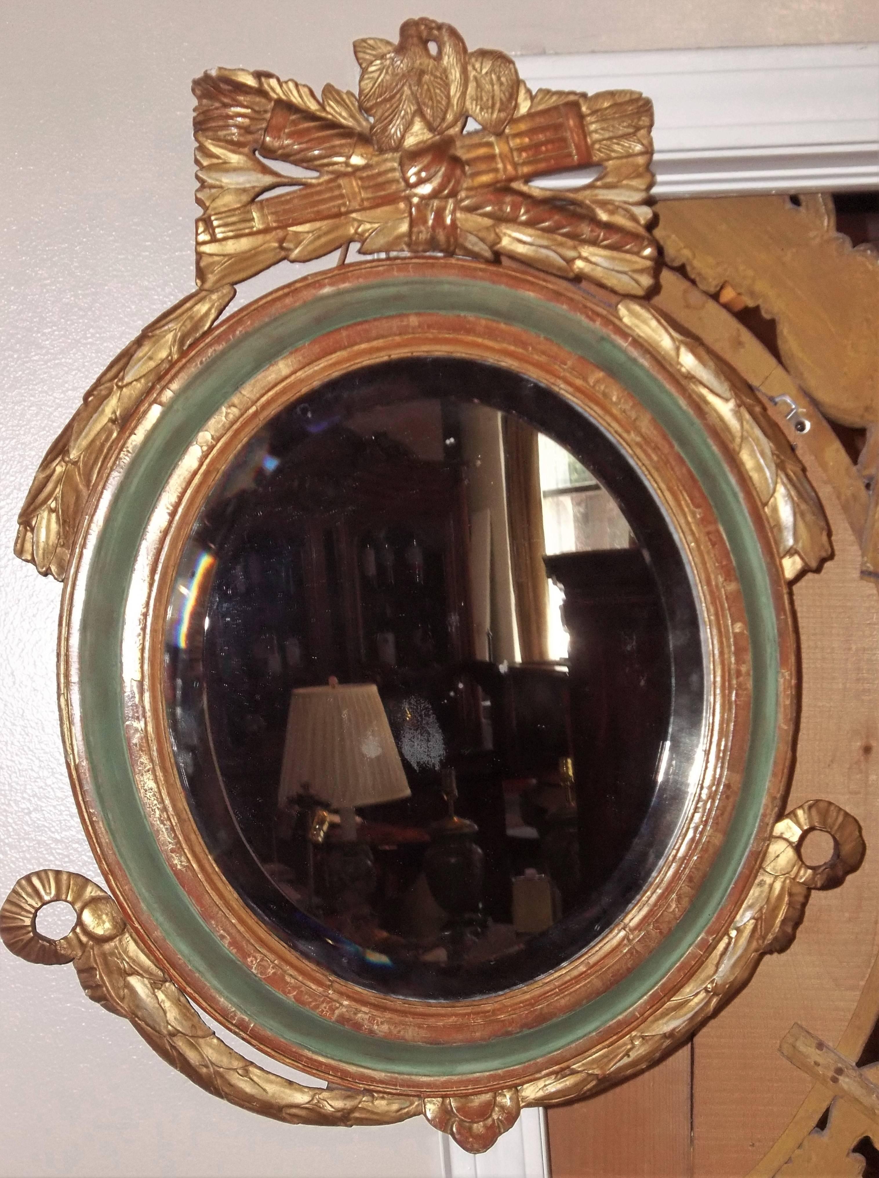 Louis XVI Style Paint and Giltwood Looking Glass Mirror with Bevelled Plate 2