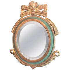 Antique Louis XVI Style Paint and Giltwood Looking Glass Mirror with Bevelled Plate