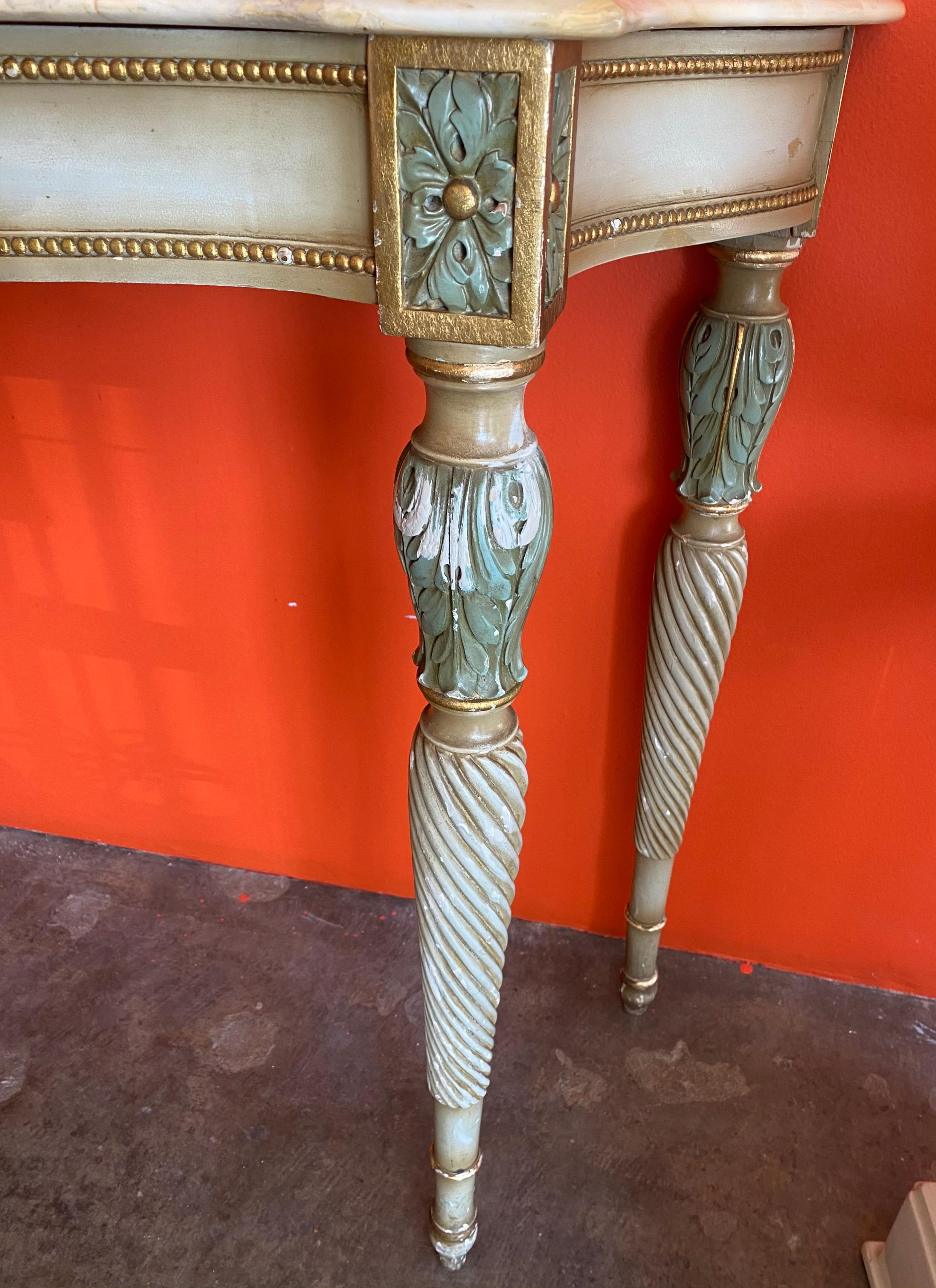 Marble Louis XVI Style Paint Decorated Console Table For Sale