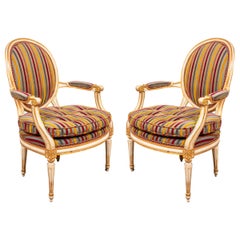 Louis XVI Style Paint Decorated Fauteuils