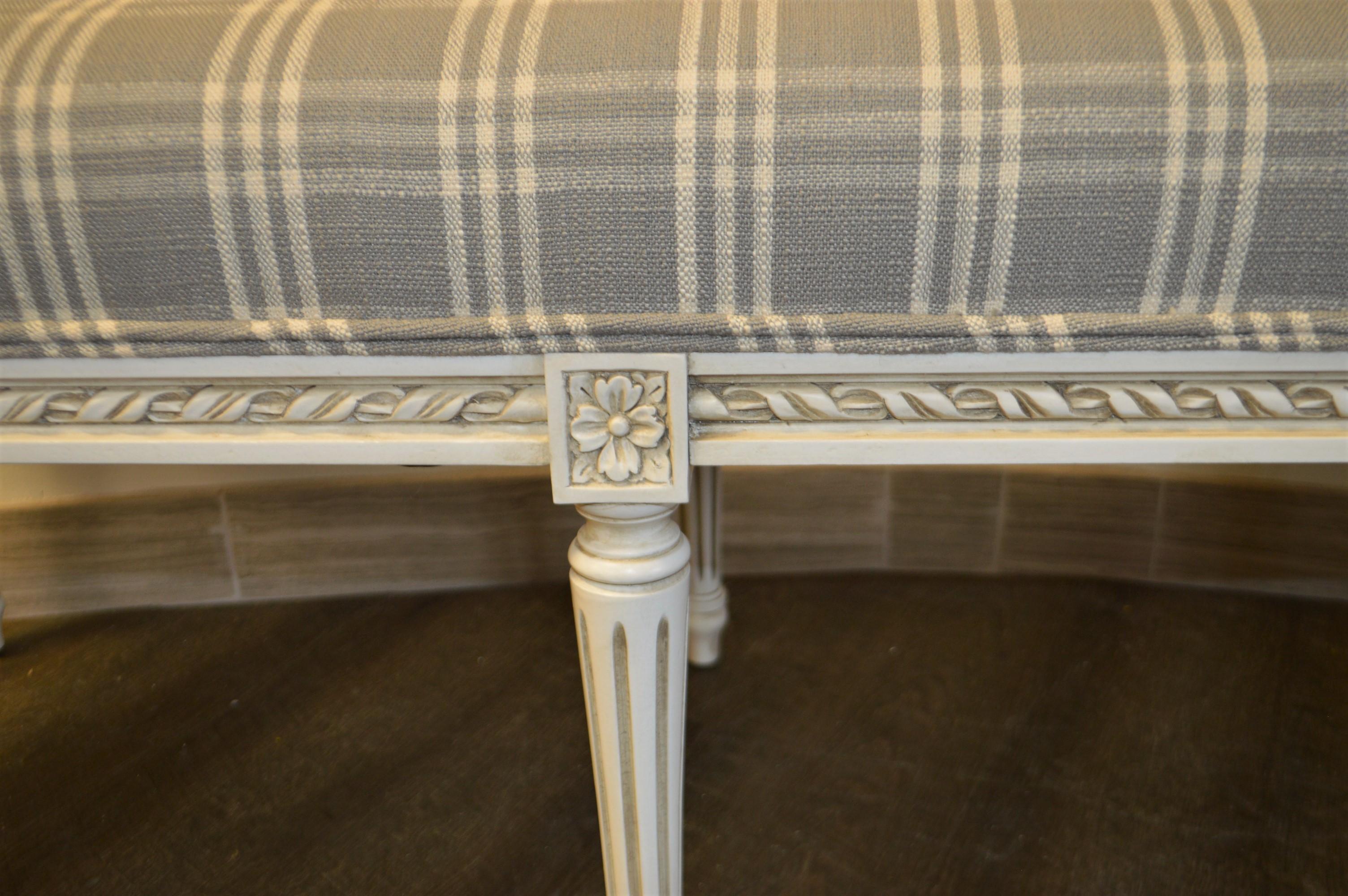 Spanish Louis XVI Style Painted Bench Upholstered for custom order. For Sale