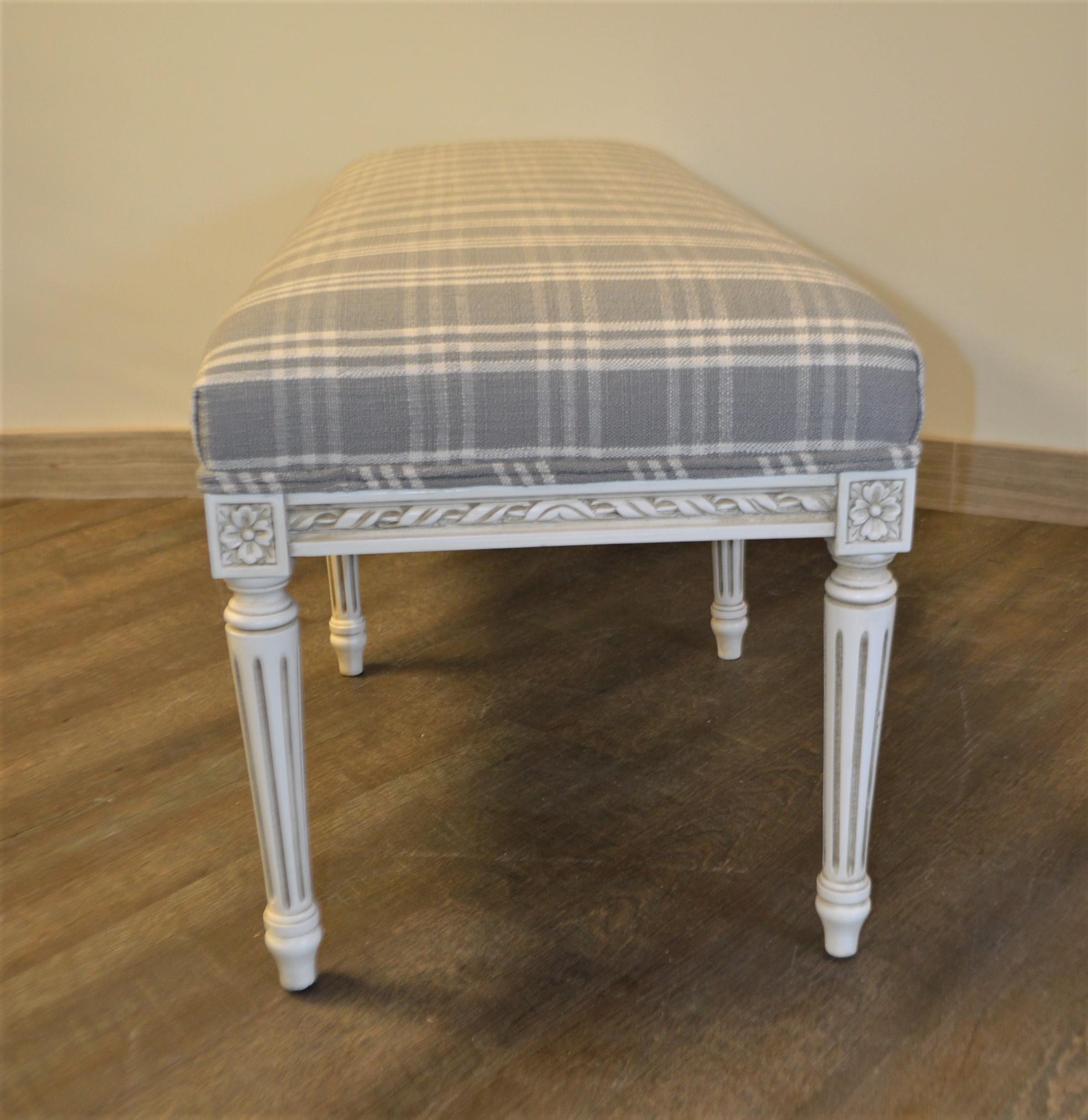 Contemporary Louis XVI Style Painted Bench Upholstered for custom order. For Sale